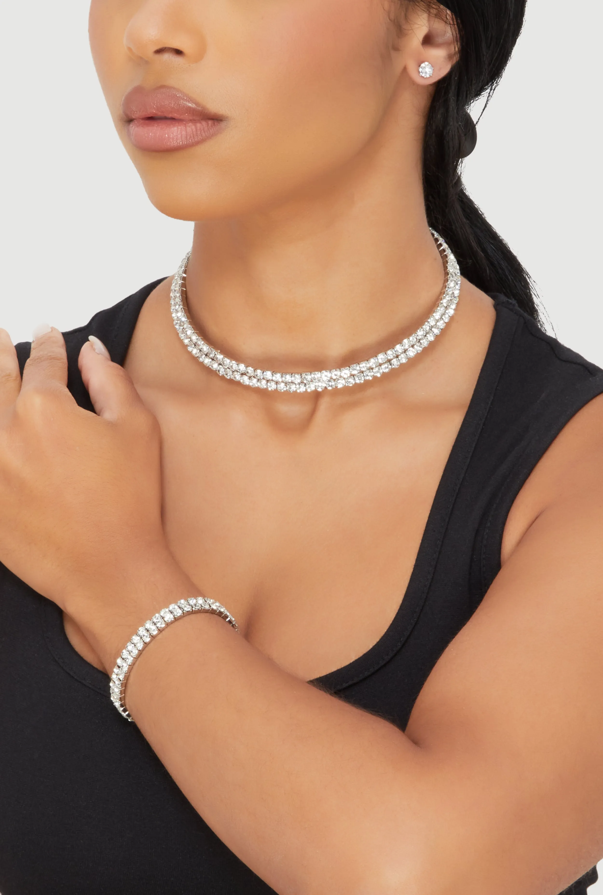 Rhinestone Choker Necklace and Bracelet with Stud Earrings sold by Rainbow product image thumbnail 2