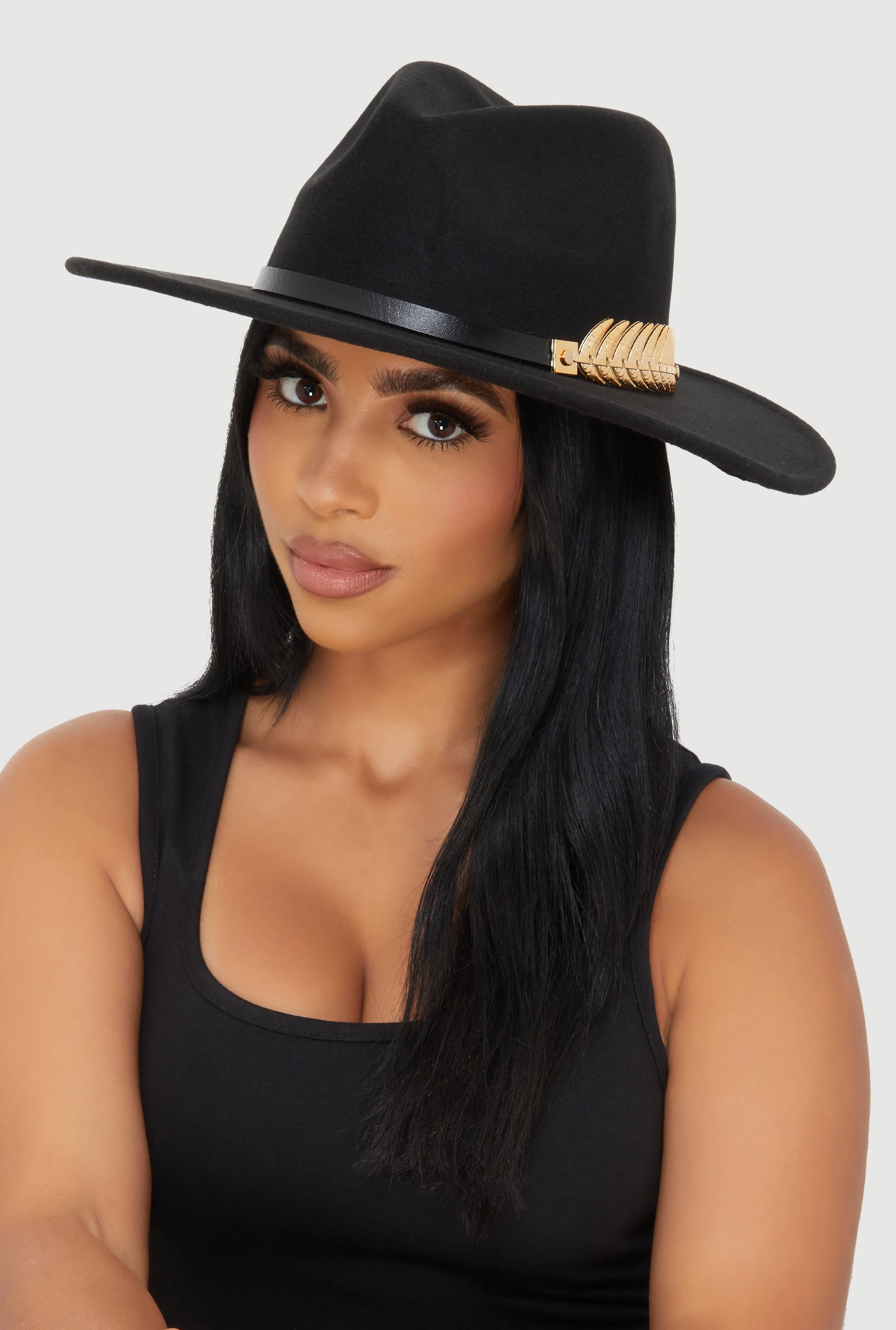 Metallic Fern Detail Belted Trim Panama Hat sold by Rainbow product image thumbnail 2