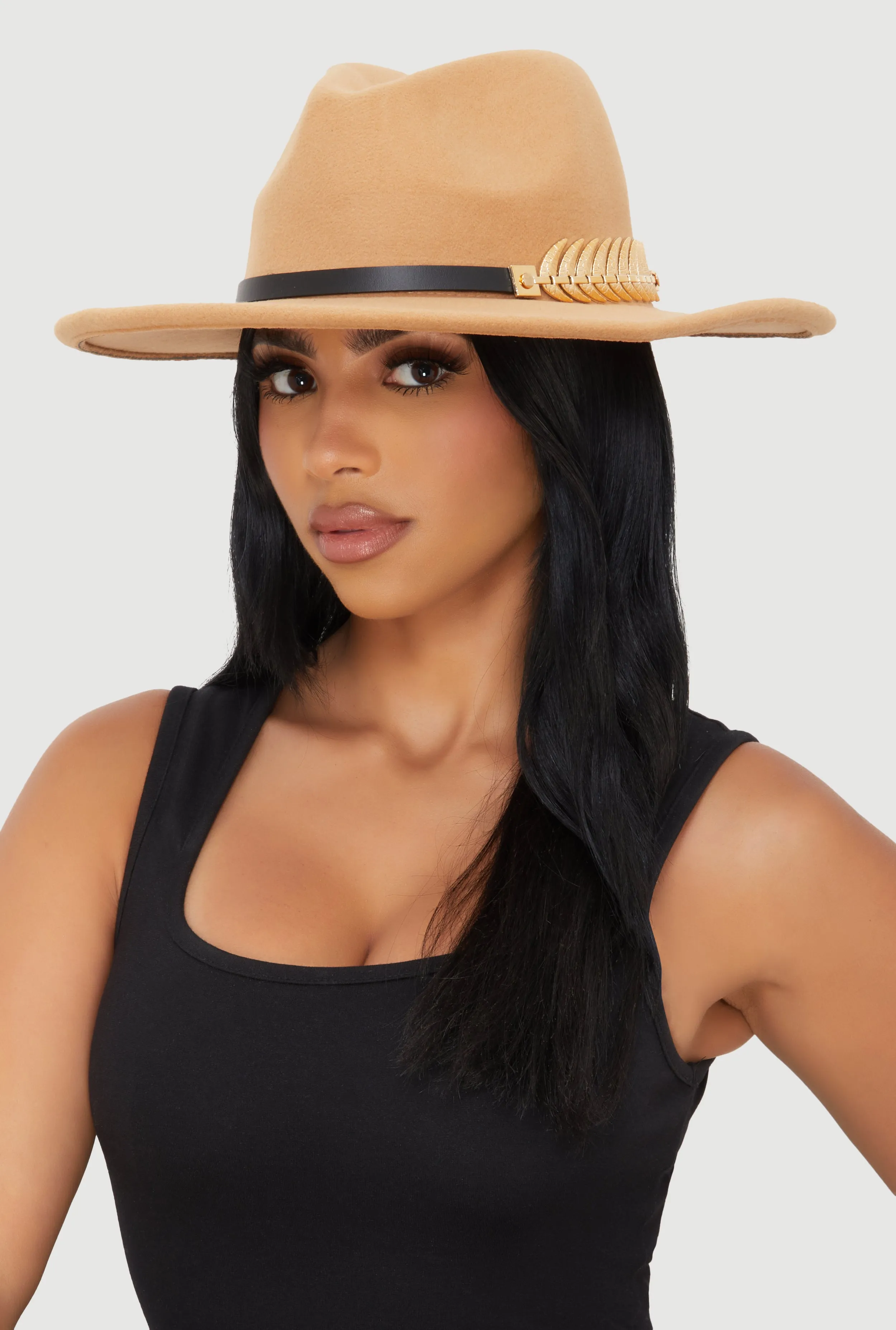 Metallic Fern Detail Belted Trim Panama Hat sold by Rainbow product image thumbnail 2