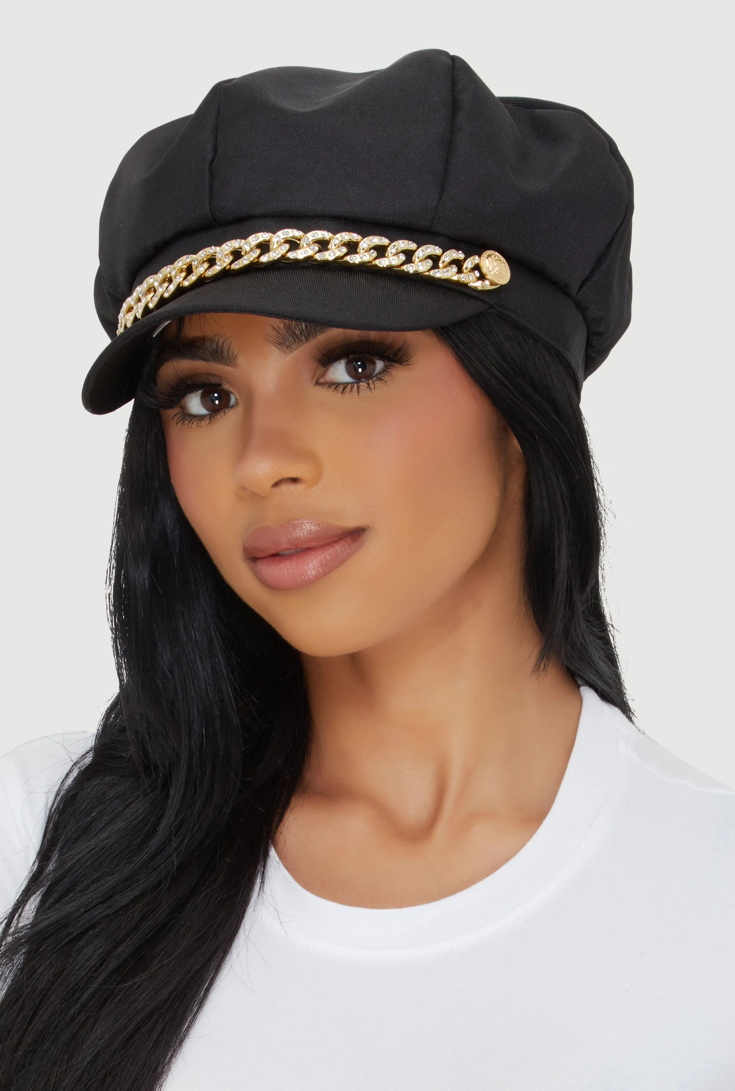 Rhinestone Curb Chain Detail Cabbie Hat sold by Rainbow product image thumbnail 2