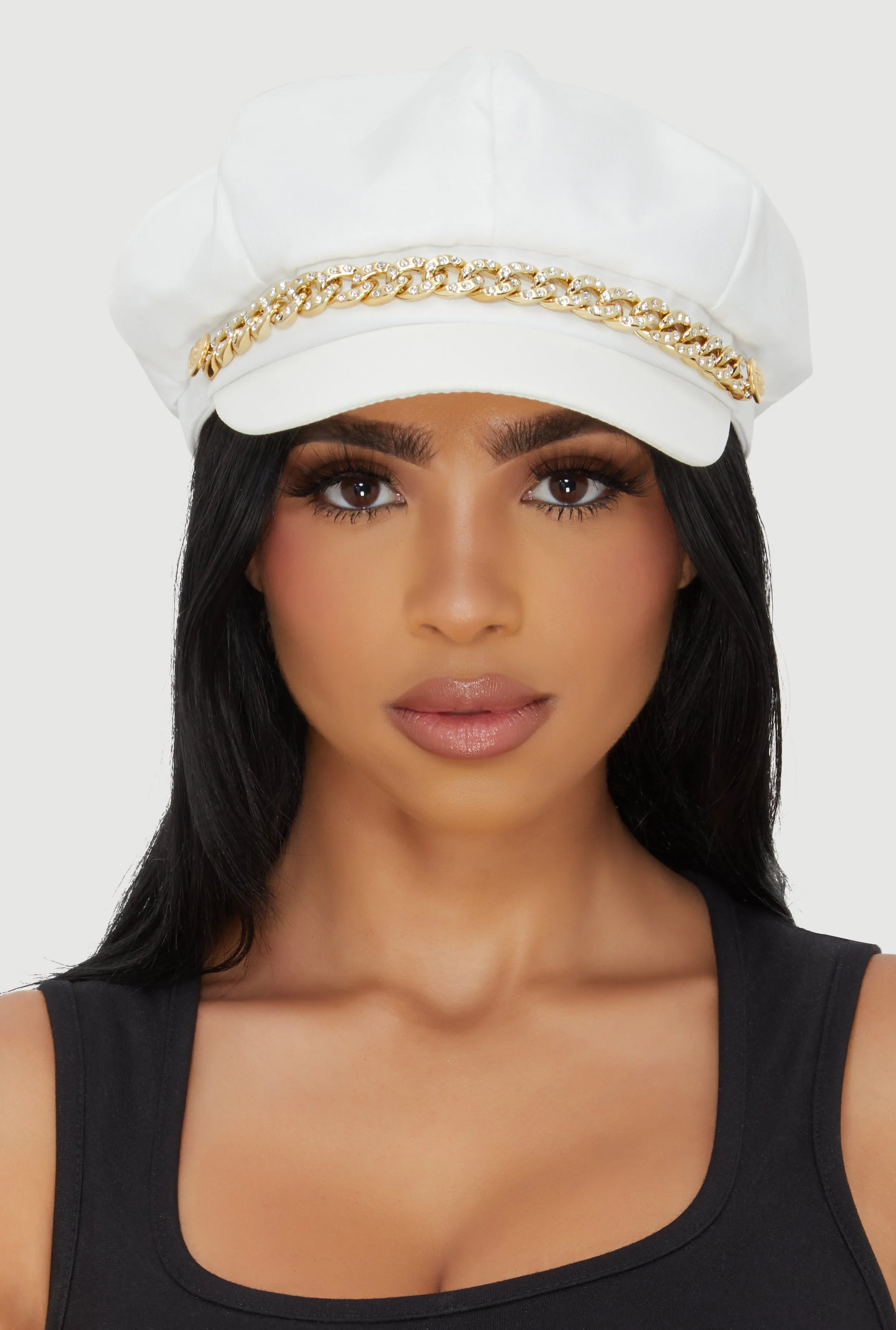 Rhinestone Curb Chain Detail Cabbie Hat sold by Rainbow product image thumbnail 2