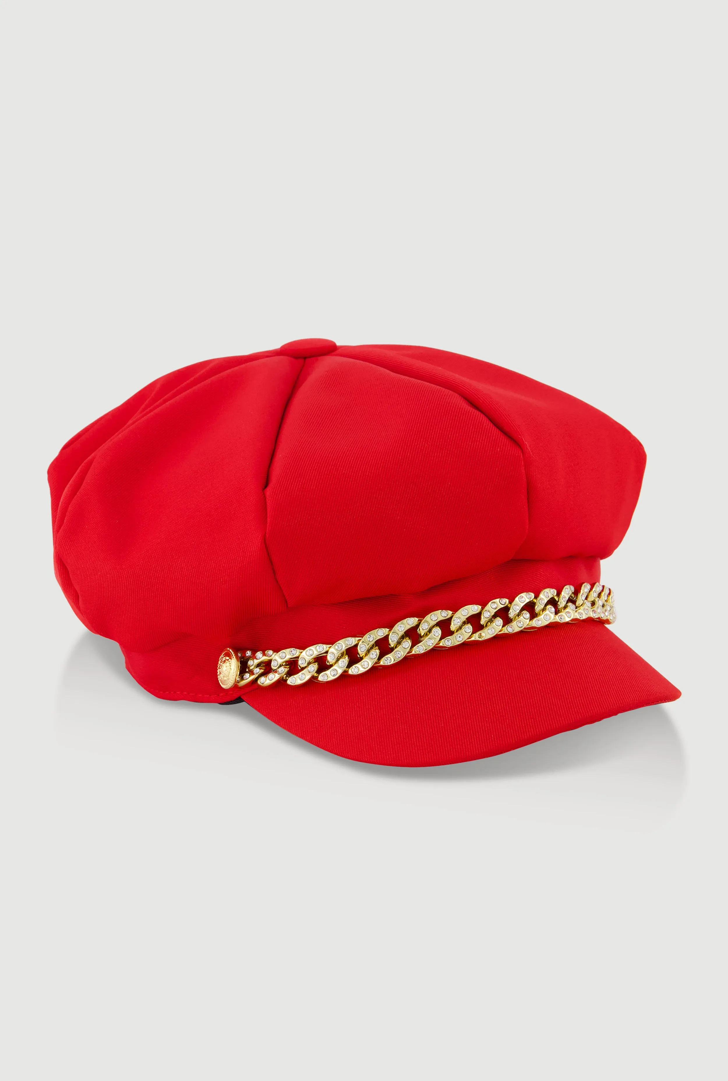 Rhinestone Curb Chain Detail Cabbie Hat sold by Rainbow