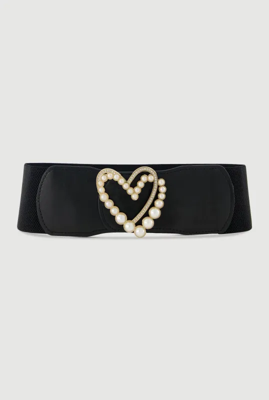 Faux Pearl Rhinestone Metallic Heart Detail Belt sold by Rainbow