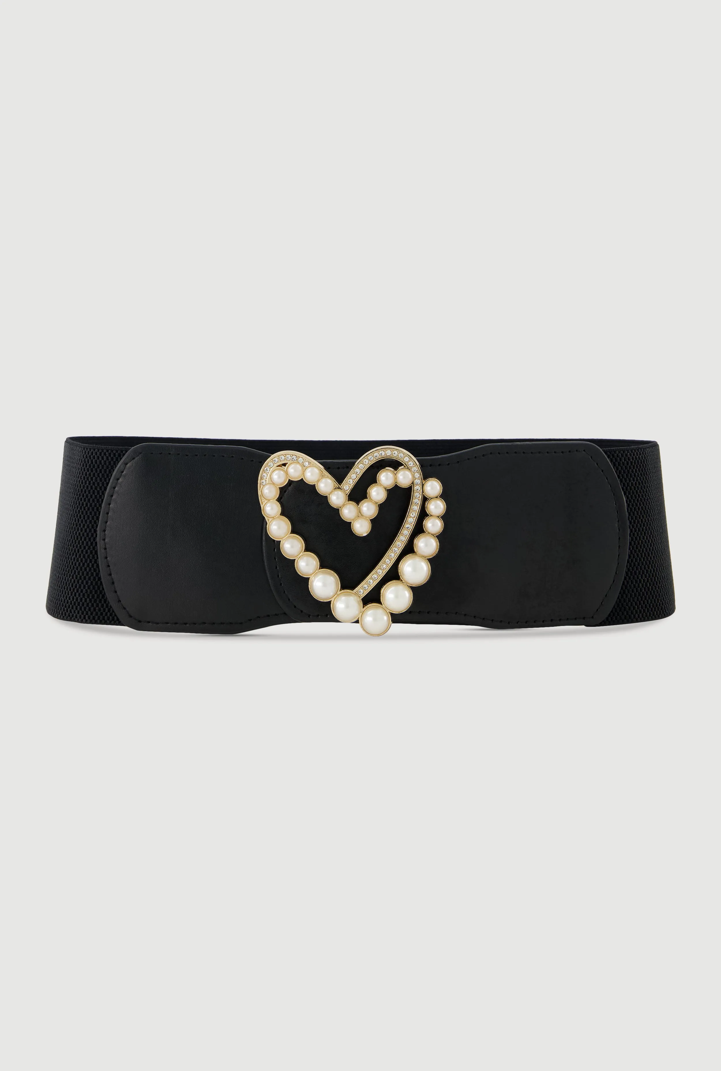Faux Pearl Rhinestone Metallic Heart Detail Belt sold by Rainbow