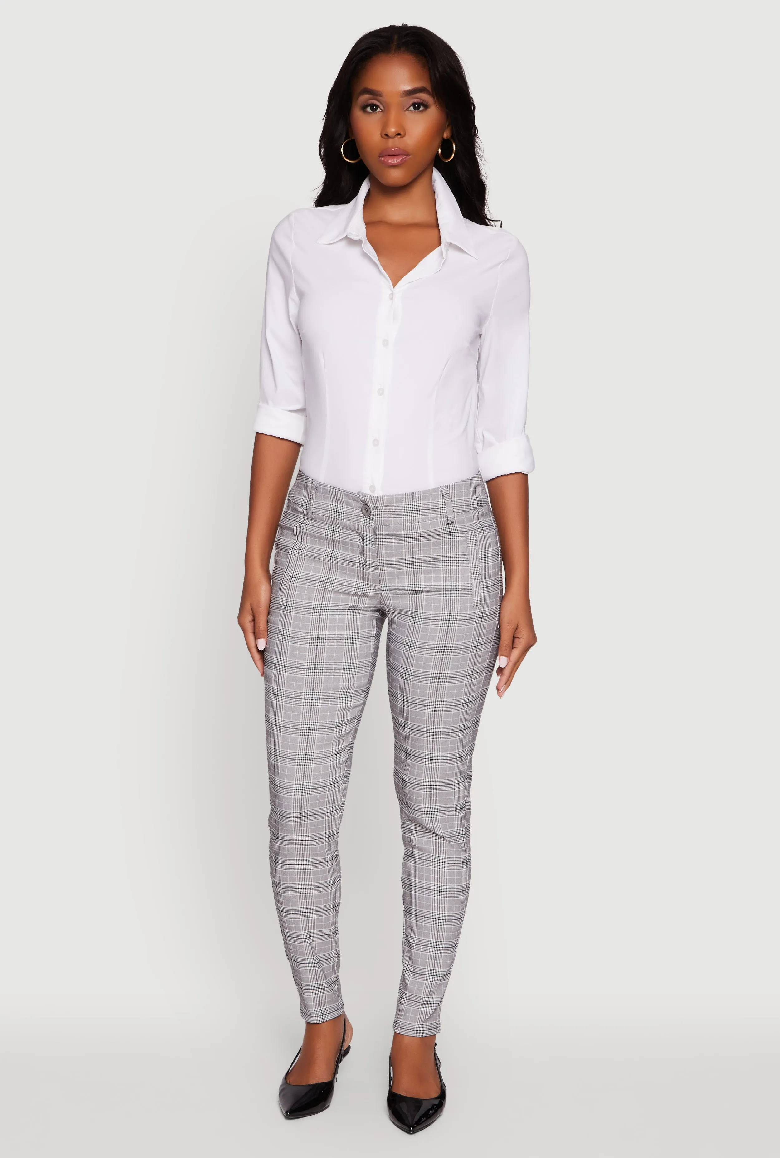 Mid Rise Plaid Skinny Dress Pants sold by Rainbow