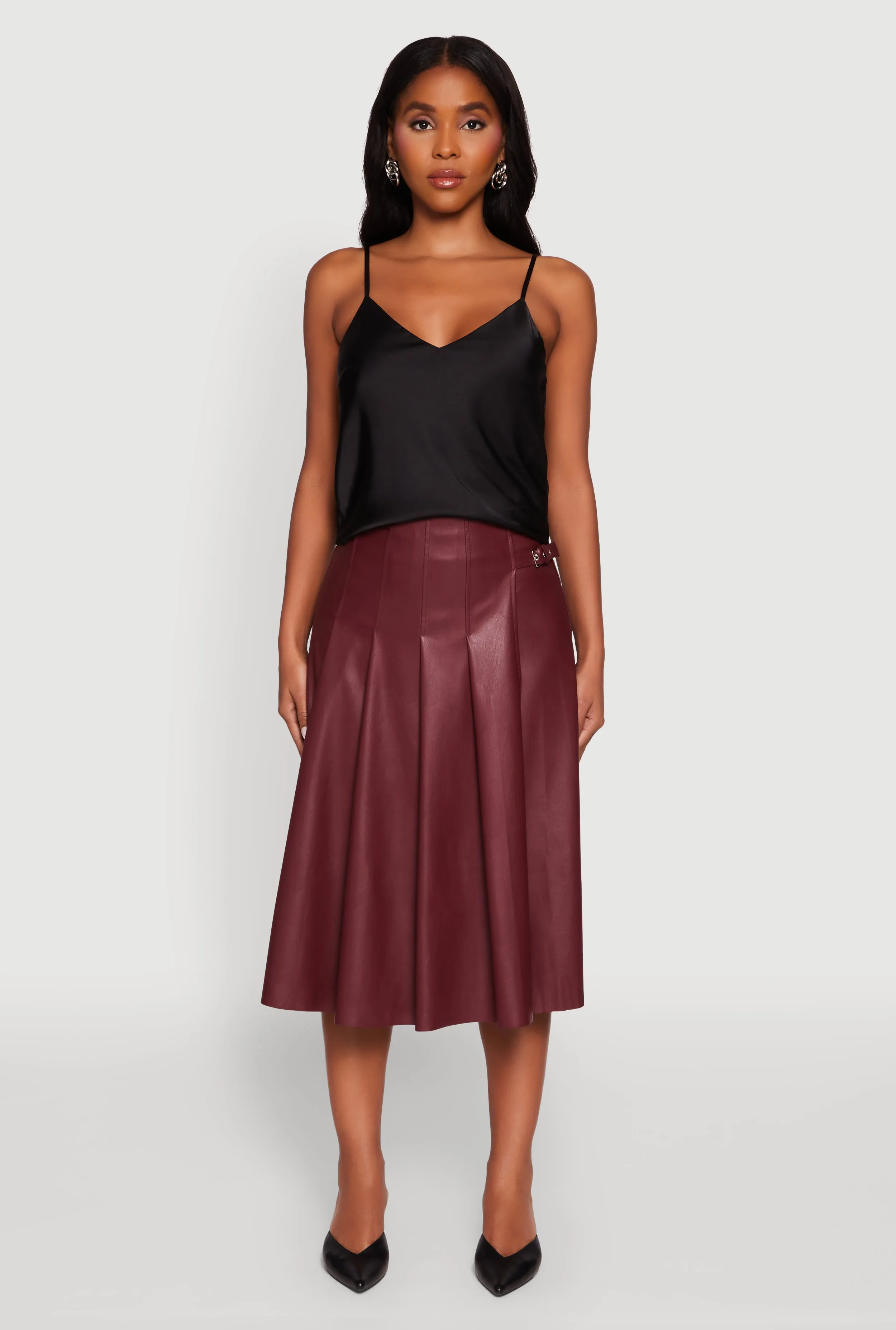 Faux Leather Buckle Detail Midi Pleated Skirt sold by Rainbow product image thumbnail 2