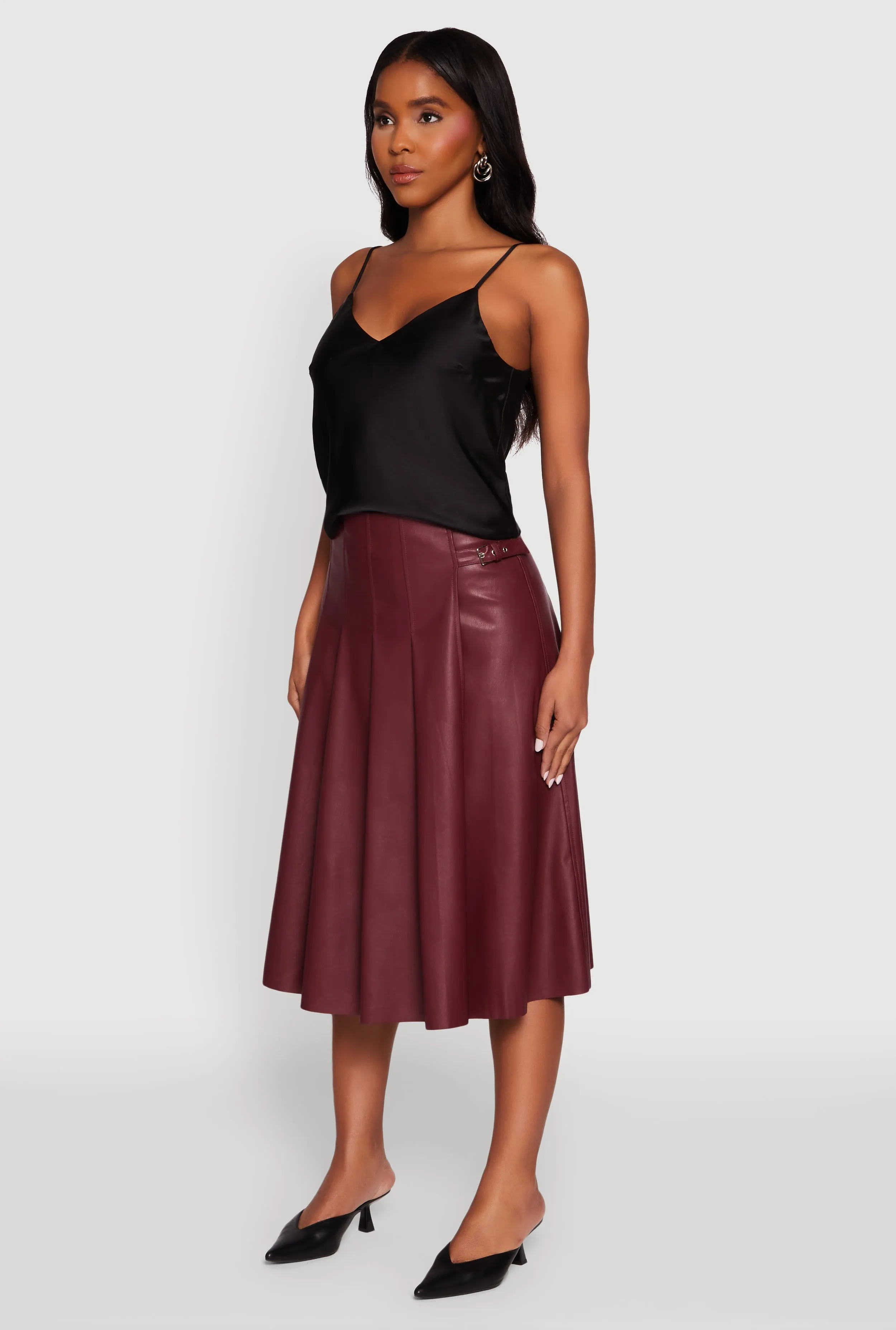 Faux Leather Buckle Detail Midi Pleated Skirt sold by Rainbow product image thumbnail 3