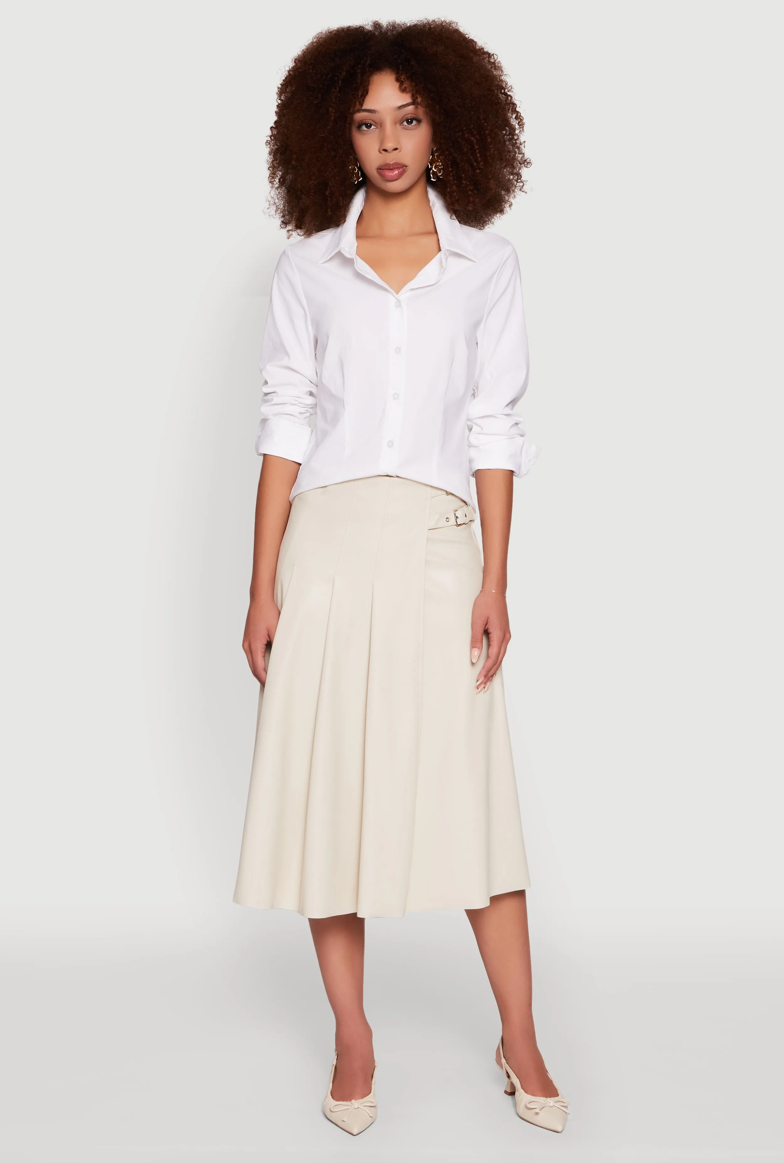 Faux Leather Buckle Detail Midi Pleated Skirt sold by Rainbow product image thumbnail 2