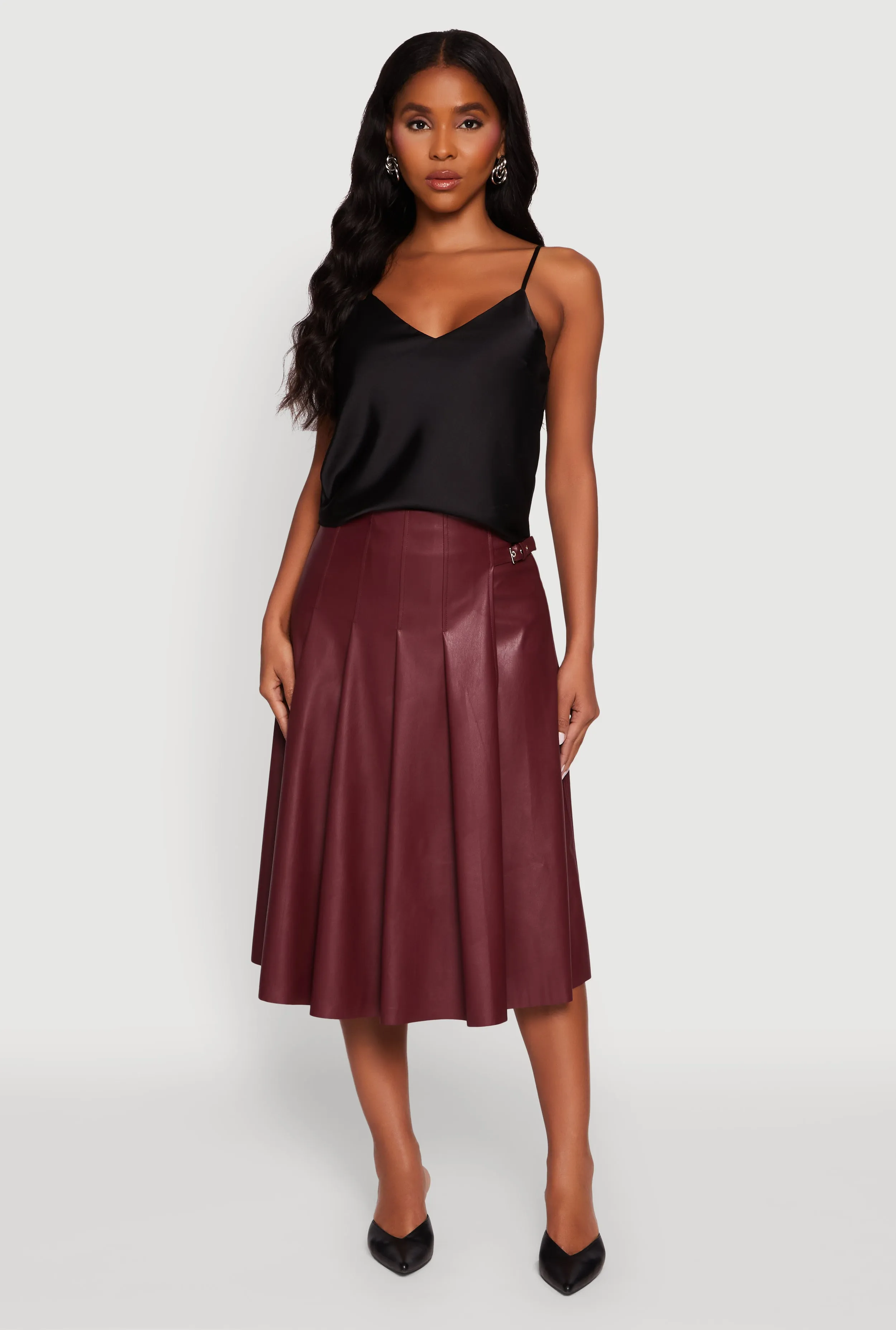 Faux Leather Buckle Detail Midi Pleated Skirt sold by Rainbow product image thumbnail 3