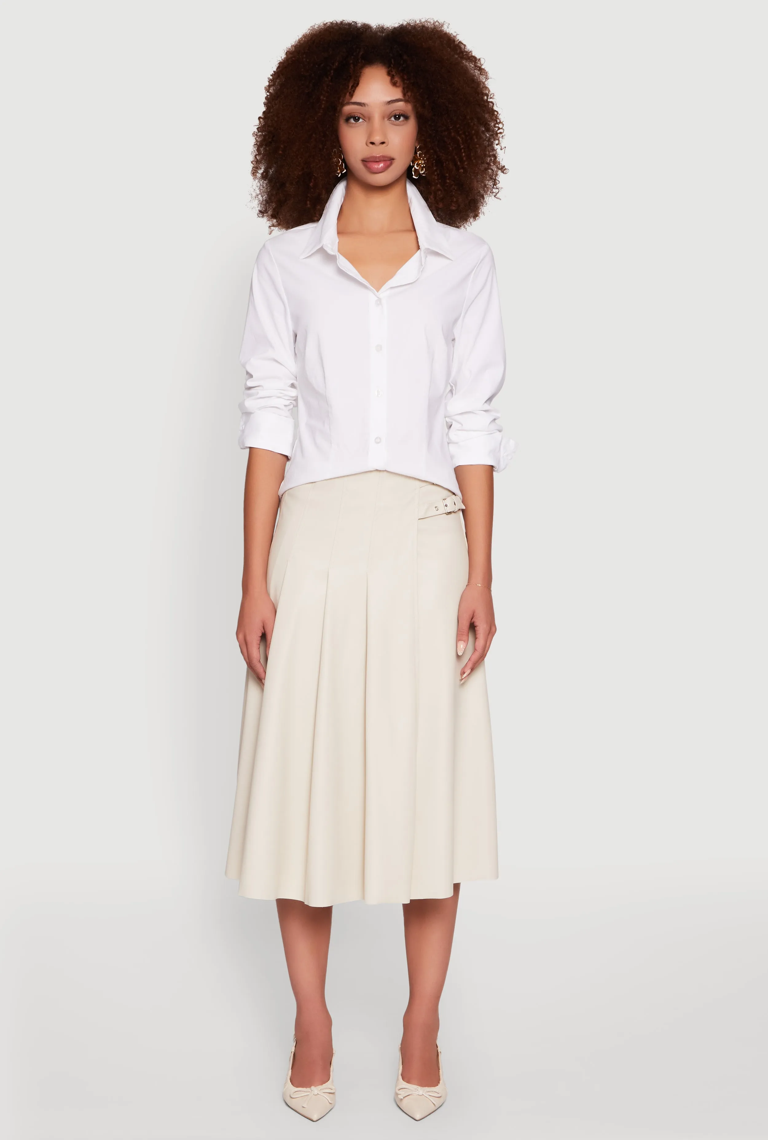 Faux Leather Buckle Detail Midi Pleated Skirt sold by Rainbow product image thumbnail 2