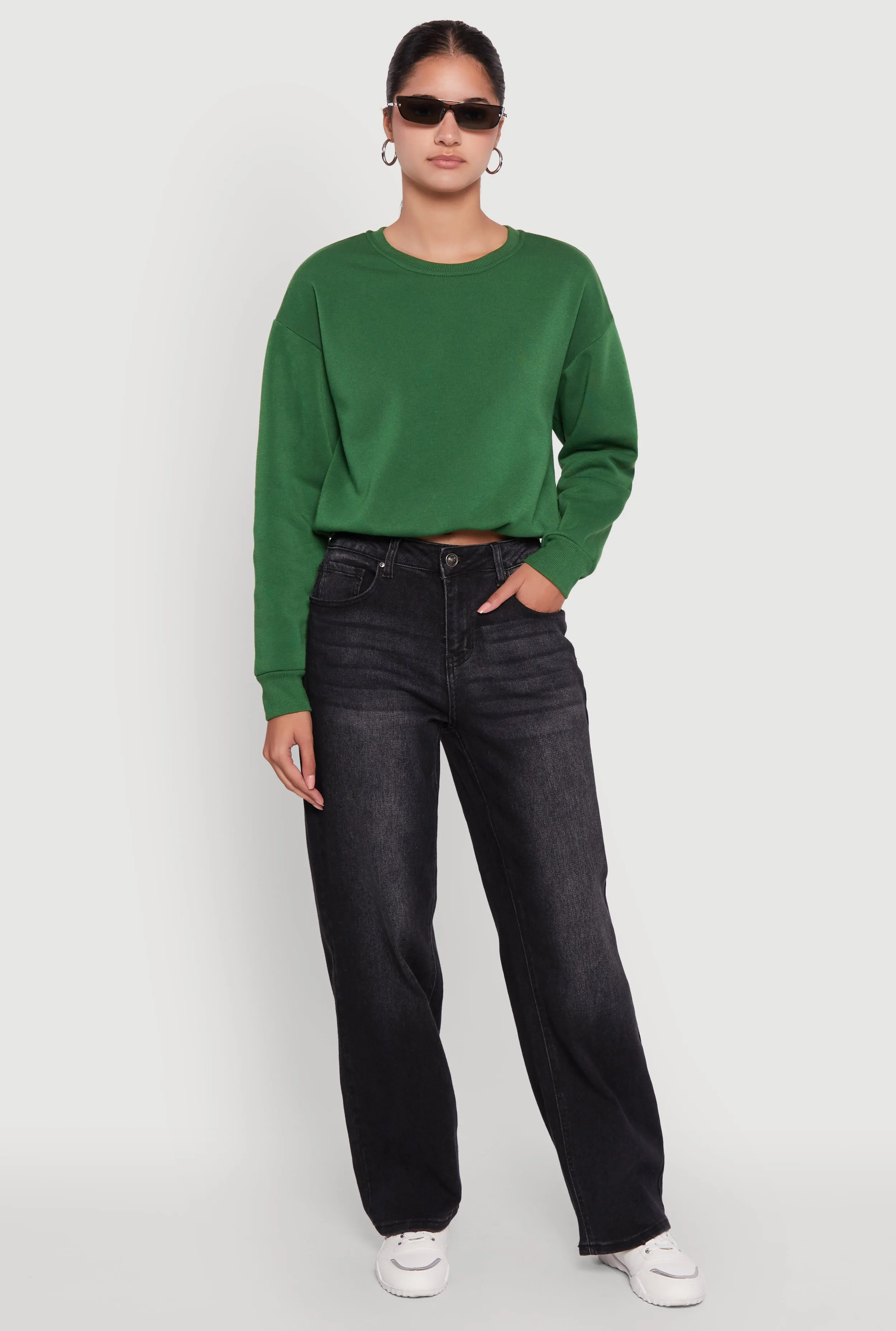Cropped Bubble Hem Long Sleeve Sweatshirt sold by Rainbow