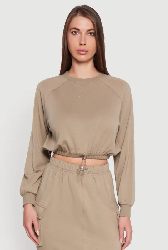 Fleece High Neck Bishop Sleeve Crop Sweatshirt sold by Rainbow