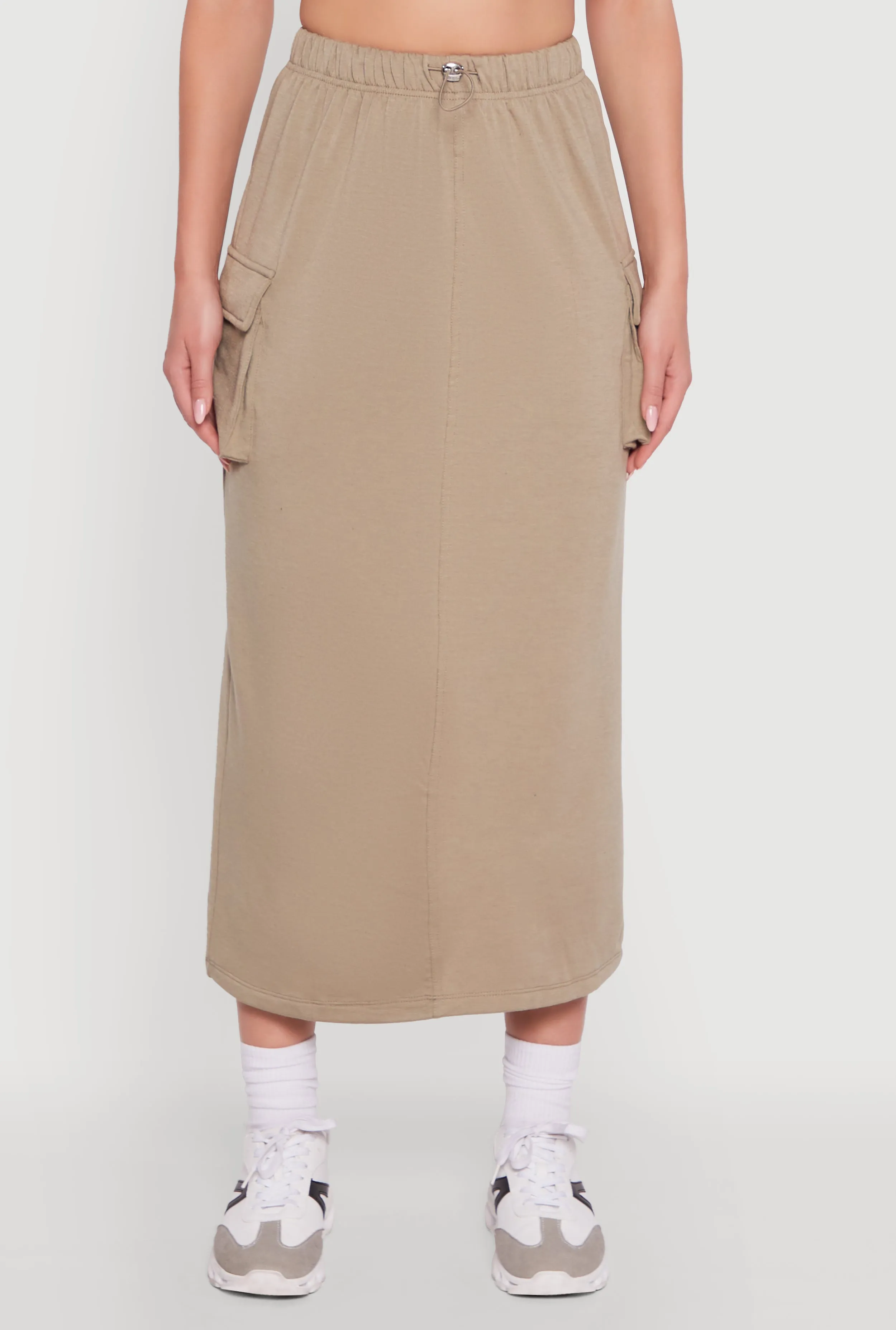 Fleece Toggle Drawstring Cargo Pocket Midi Skirt sold by Rainbow product image thumbnail 3