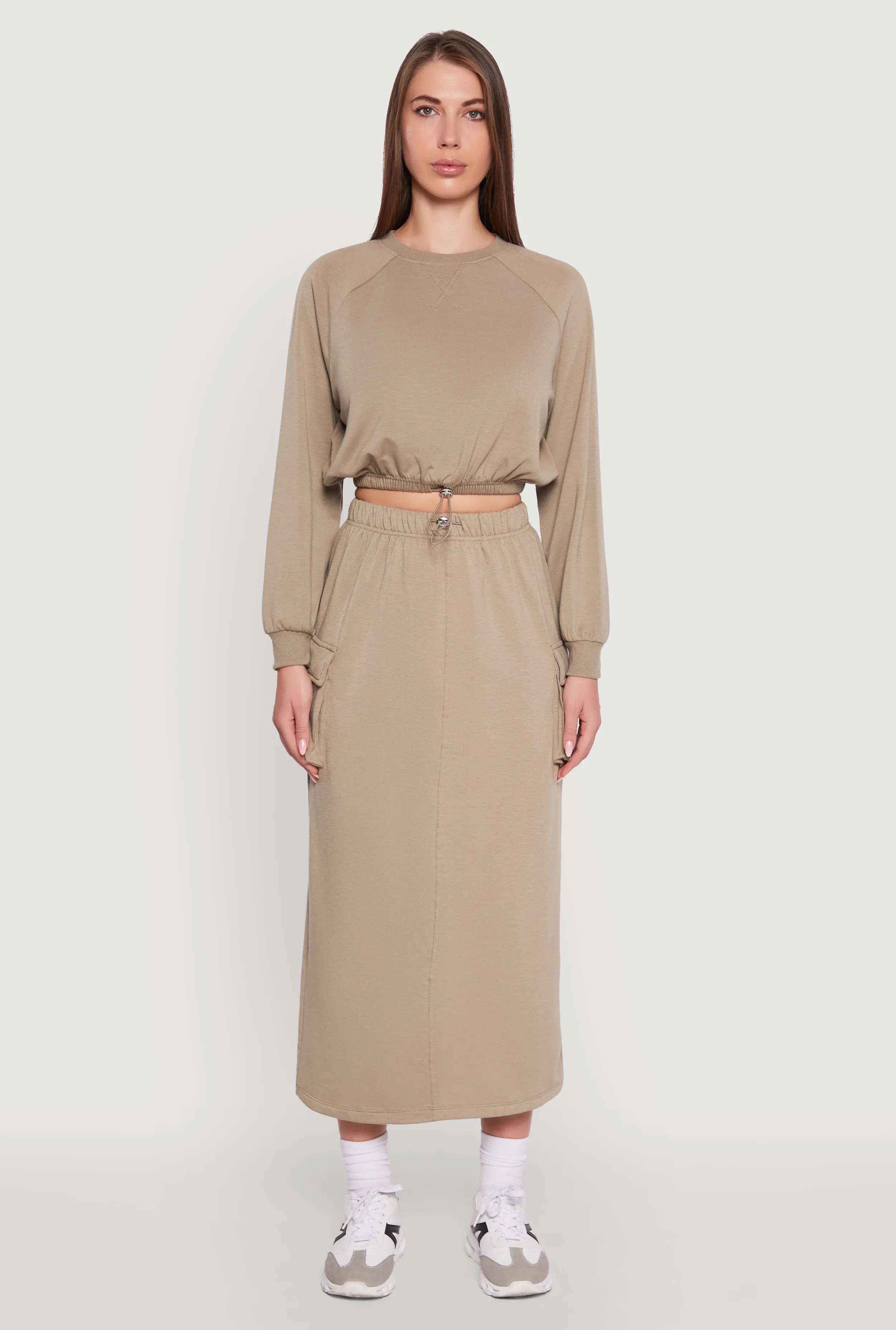 Fleece Toggle Drawstring Cargo Pocket Midi Skirt sold by Rainbow product image thumbnail 2