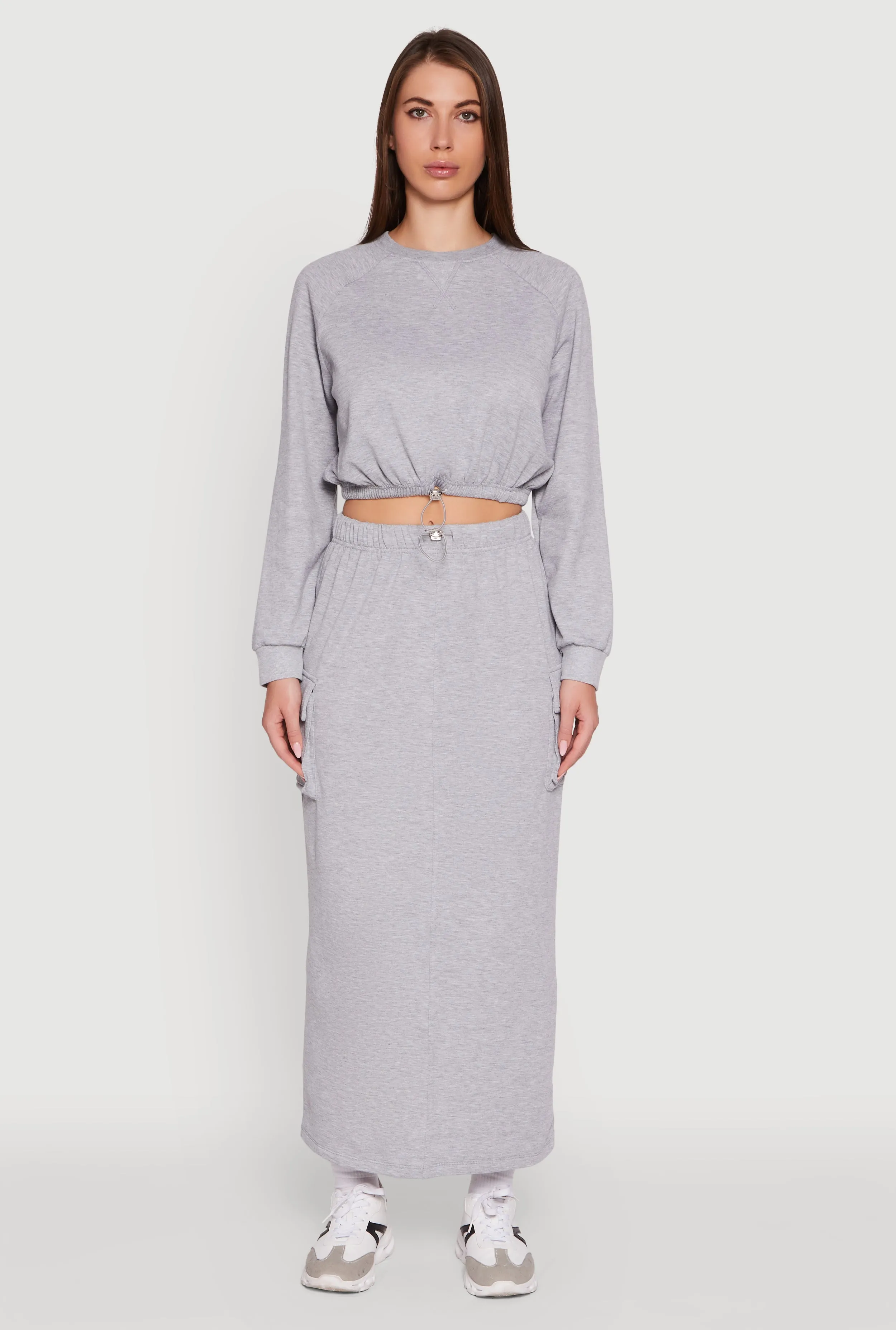 Fleece Toggle Drawstring Cargo Pocket Midi Skirt sold by Rainbow