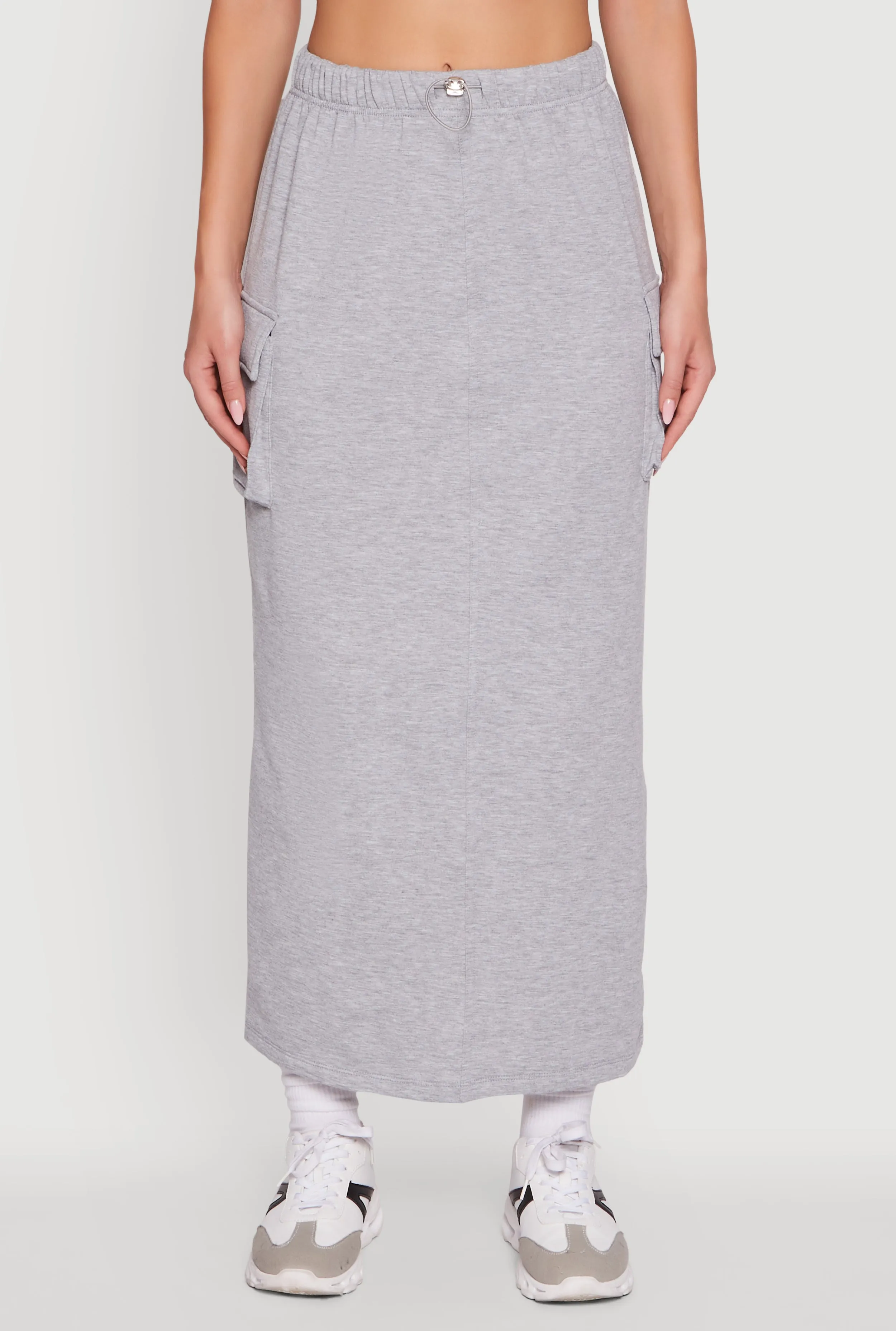 Fleece Toggle Drawstring Cargo Pocket Midi Skirt sold by Rainbow product image thumbnail 3