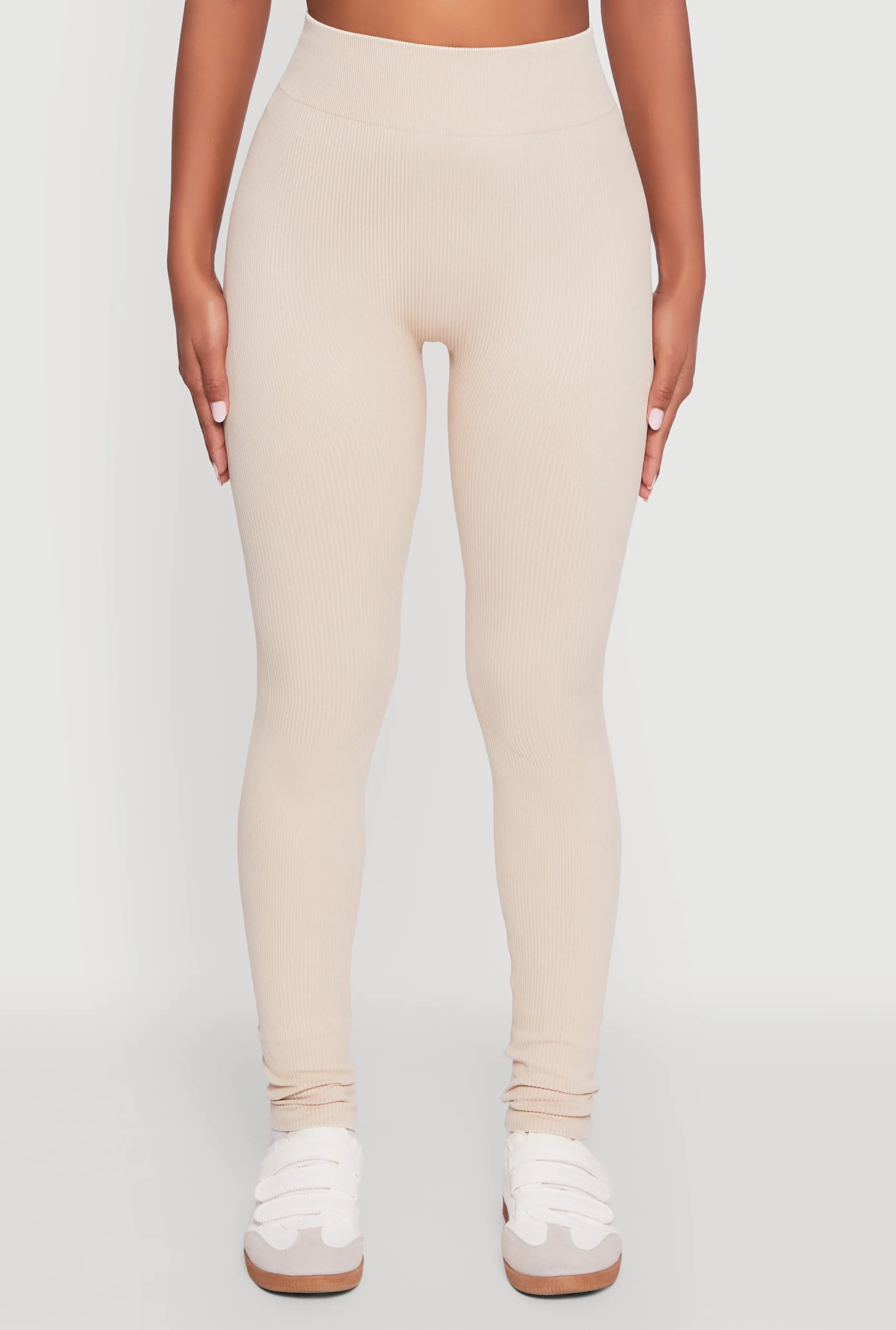 High Waisted Ribbed Knit Seamless Leggings sold by Rainbow product image thumbnail 3