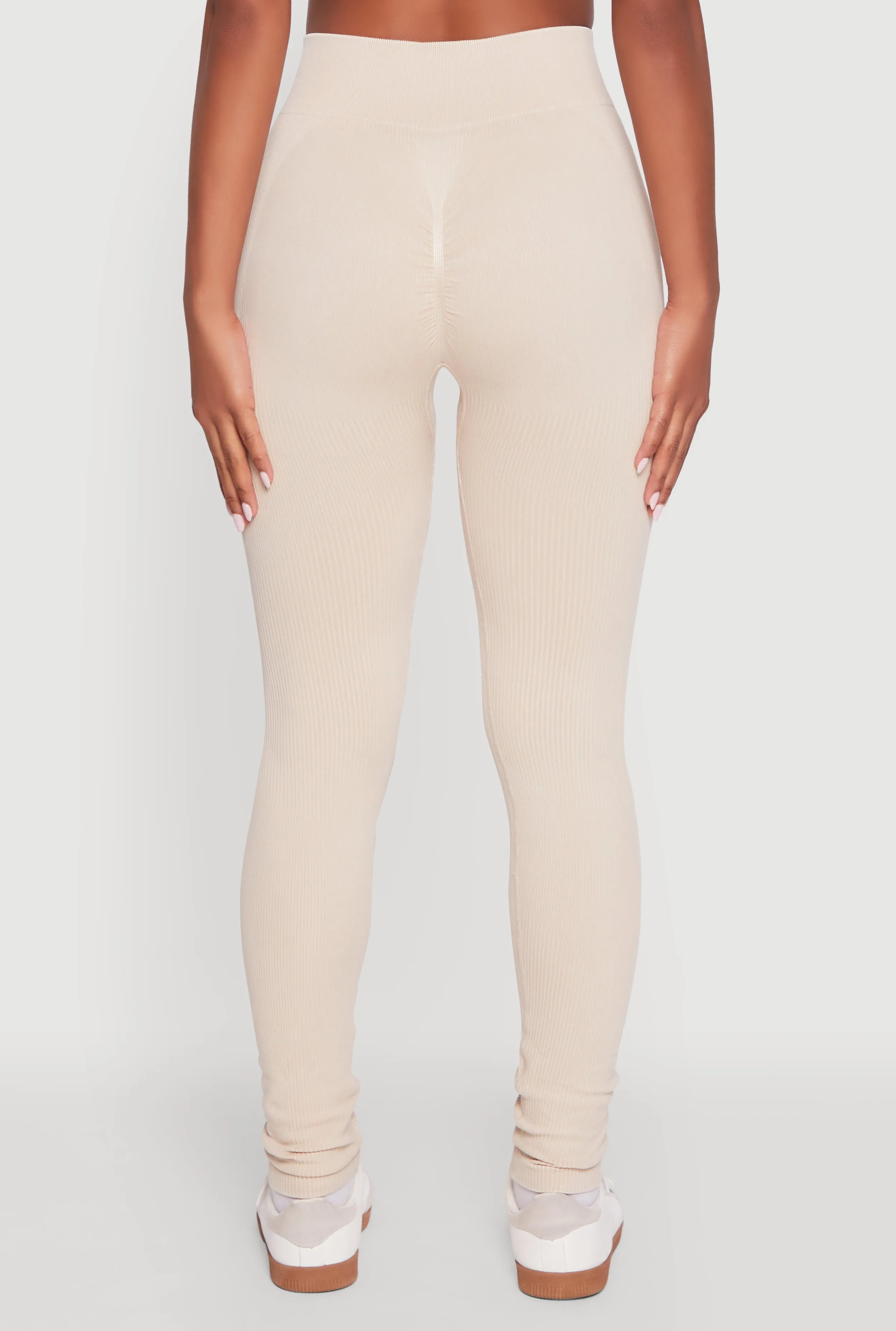 High Waisted Ribbed Knit Seamless Leggings sold by Rainbow product image thumbnail 5