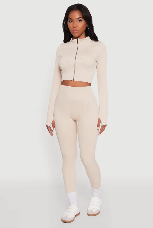 High Waisted Ribbed Knit Seamless Leggings sold by Rainbow