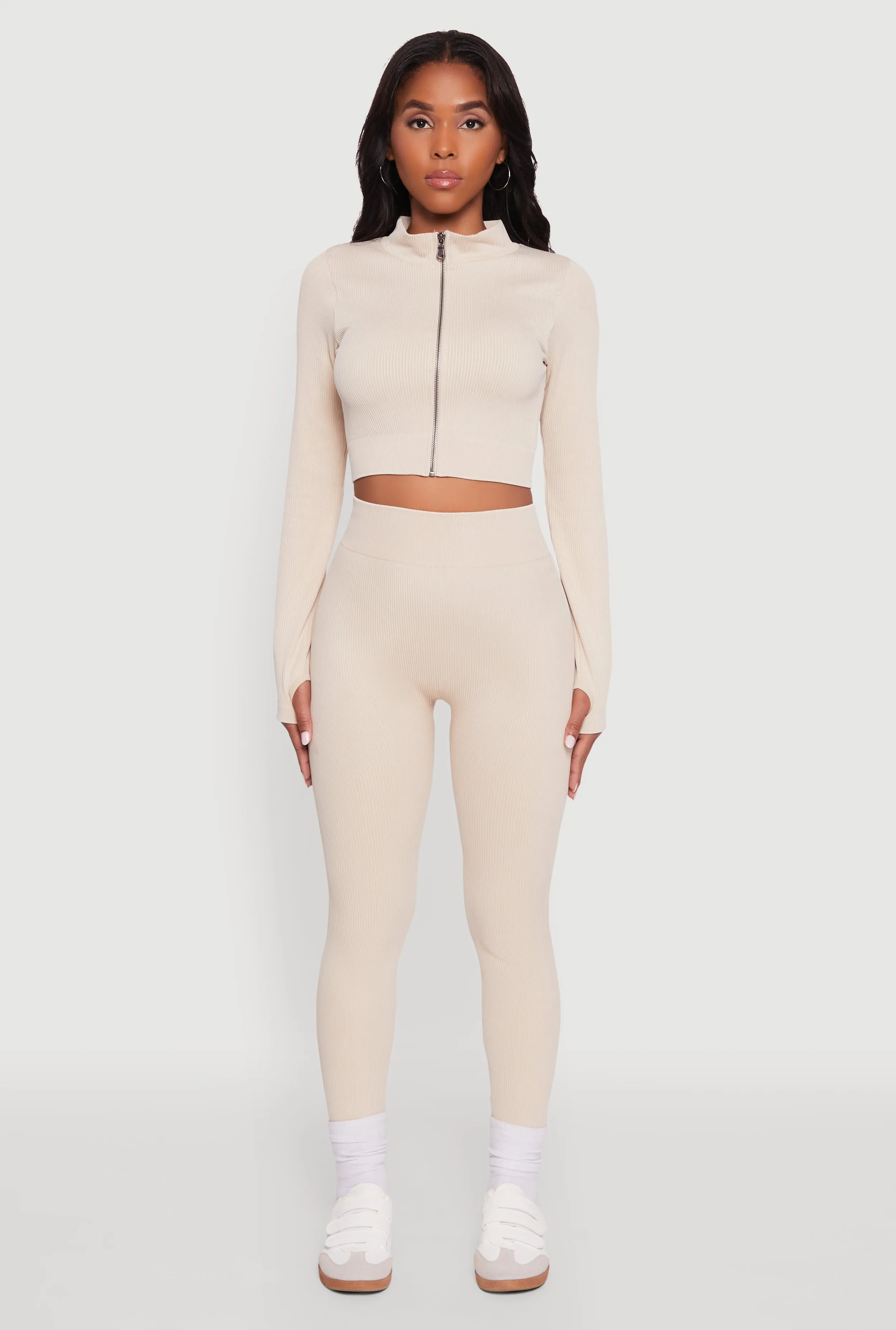 High Waisted Ribbed Knit Seamless Leggings sold by Rainbow product image thumbnail 2