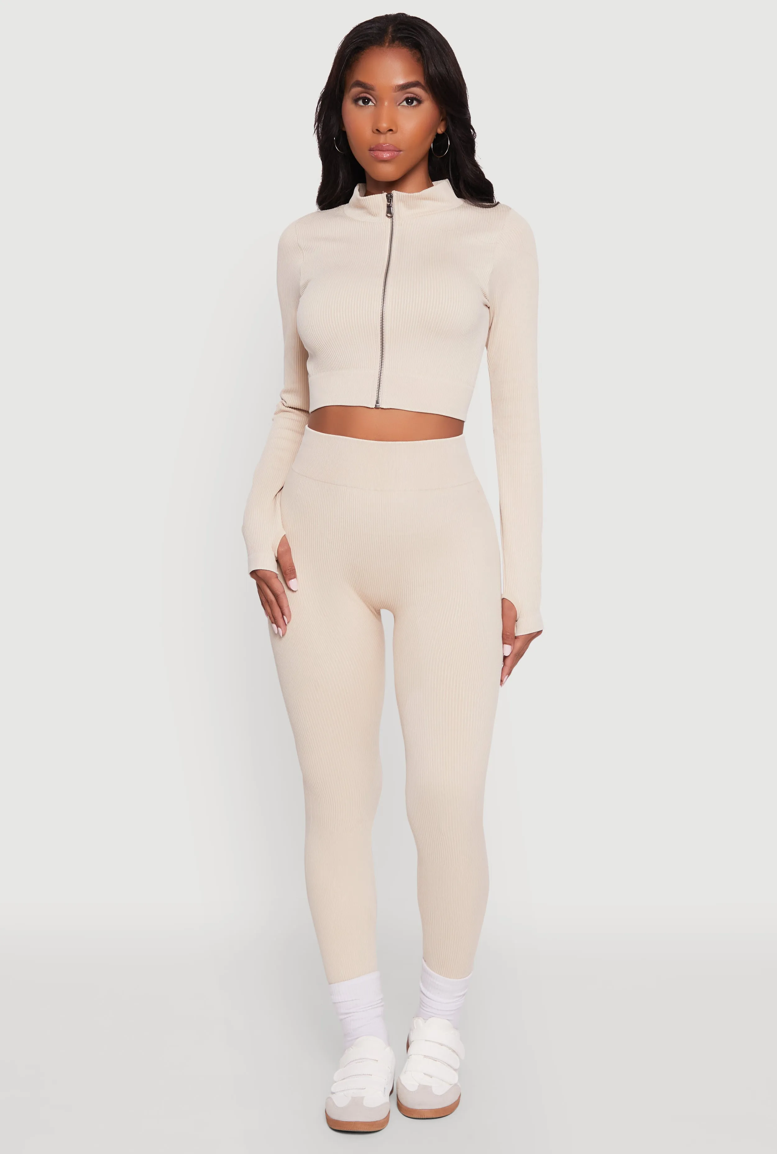 Seamless Ribbed Zip Front Cropped Track Jacket sold by Rainbow product image thumbnail 2