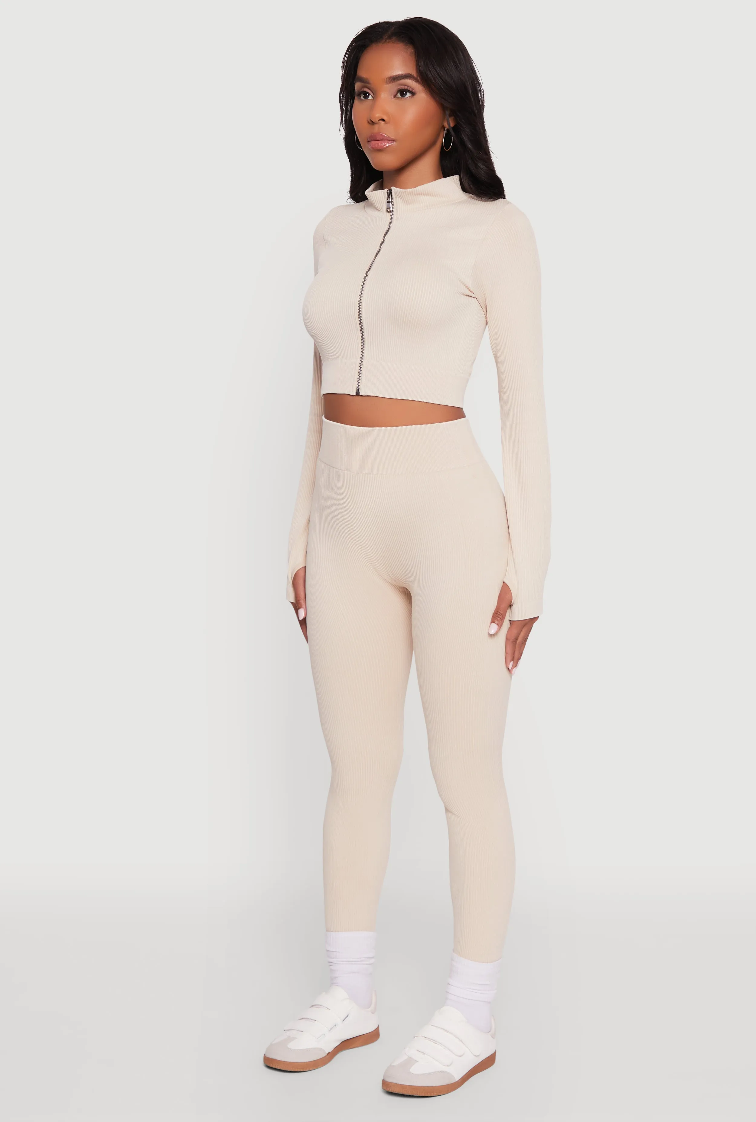 Seamless Ribbed Zip Front Cropped Track Jacket sold by Rainbow product image thumbnail 5