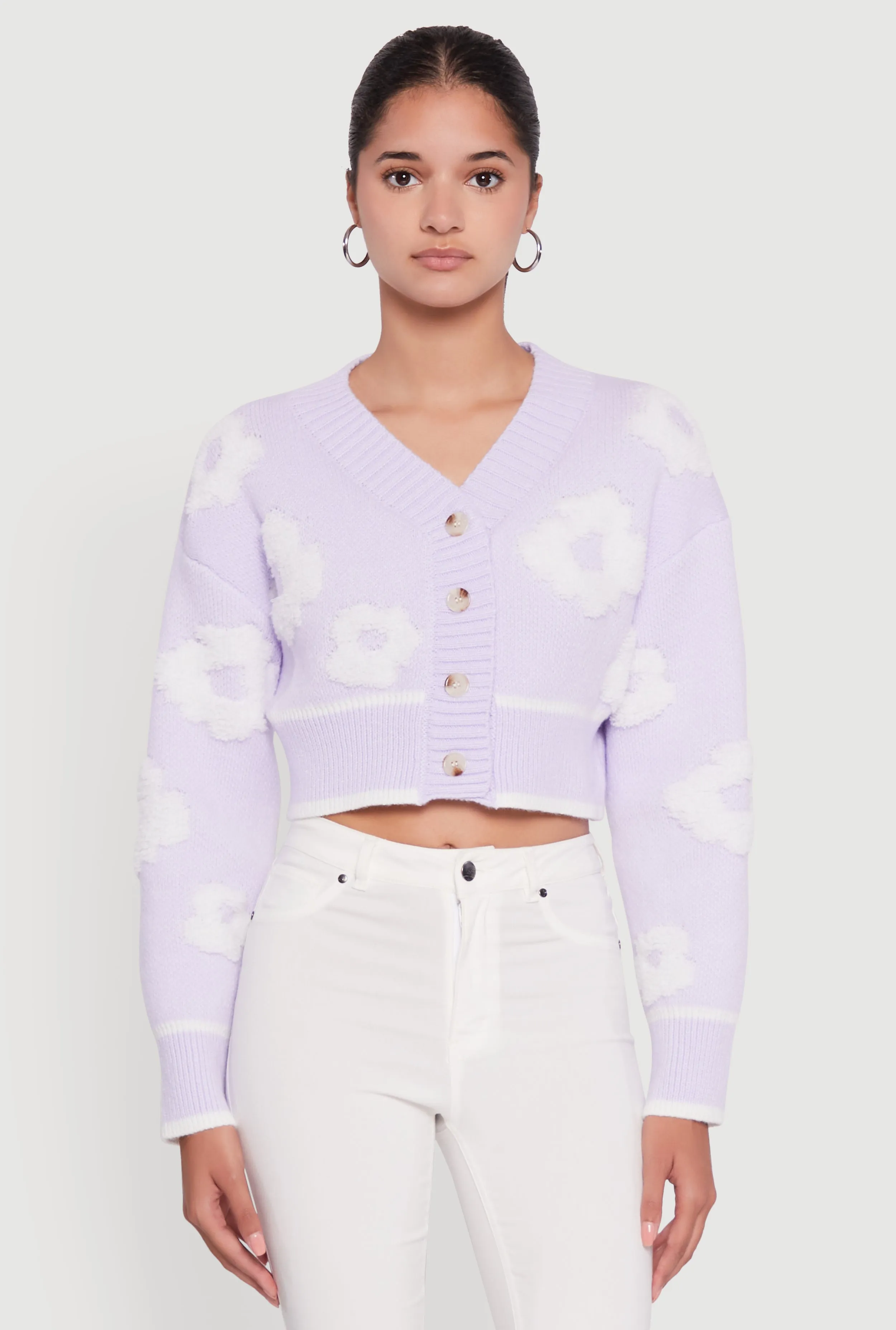 Chenille Floral Brushed Knit Cropped Cardigan sold by Rainbow product image thumbnail 2