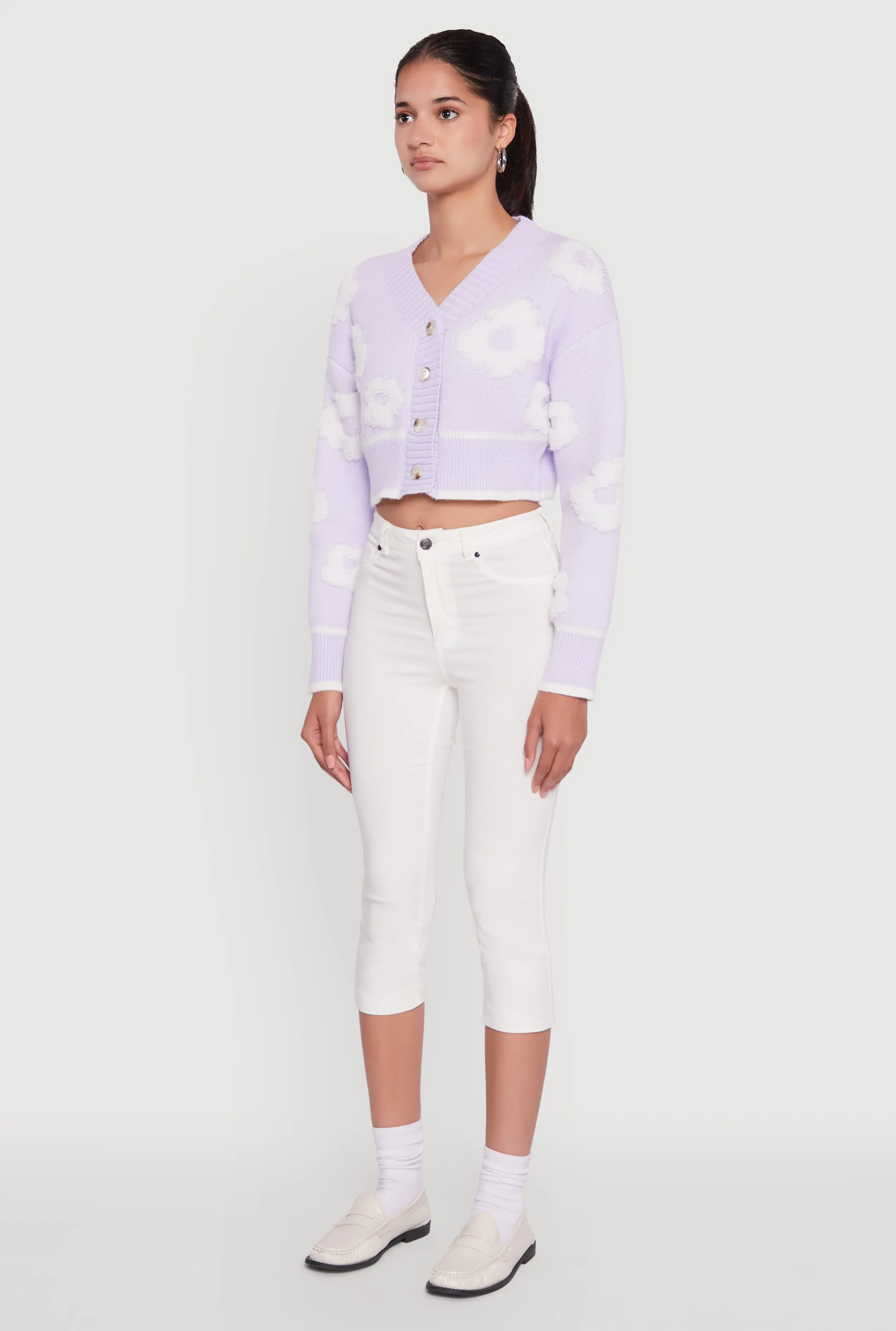 Chenille Floral Brushed Knit Cropped Cardigan sold by Rainbow product image thumbnail 5