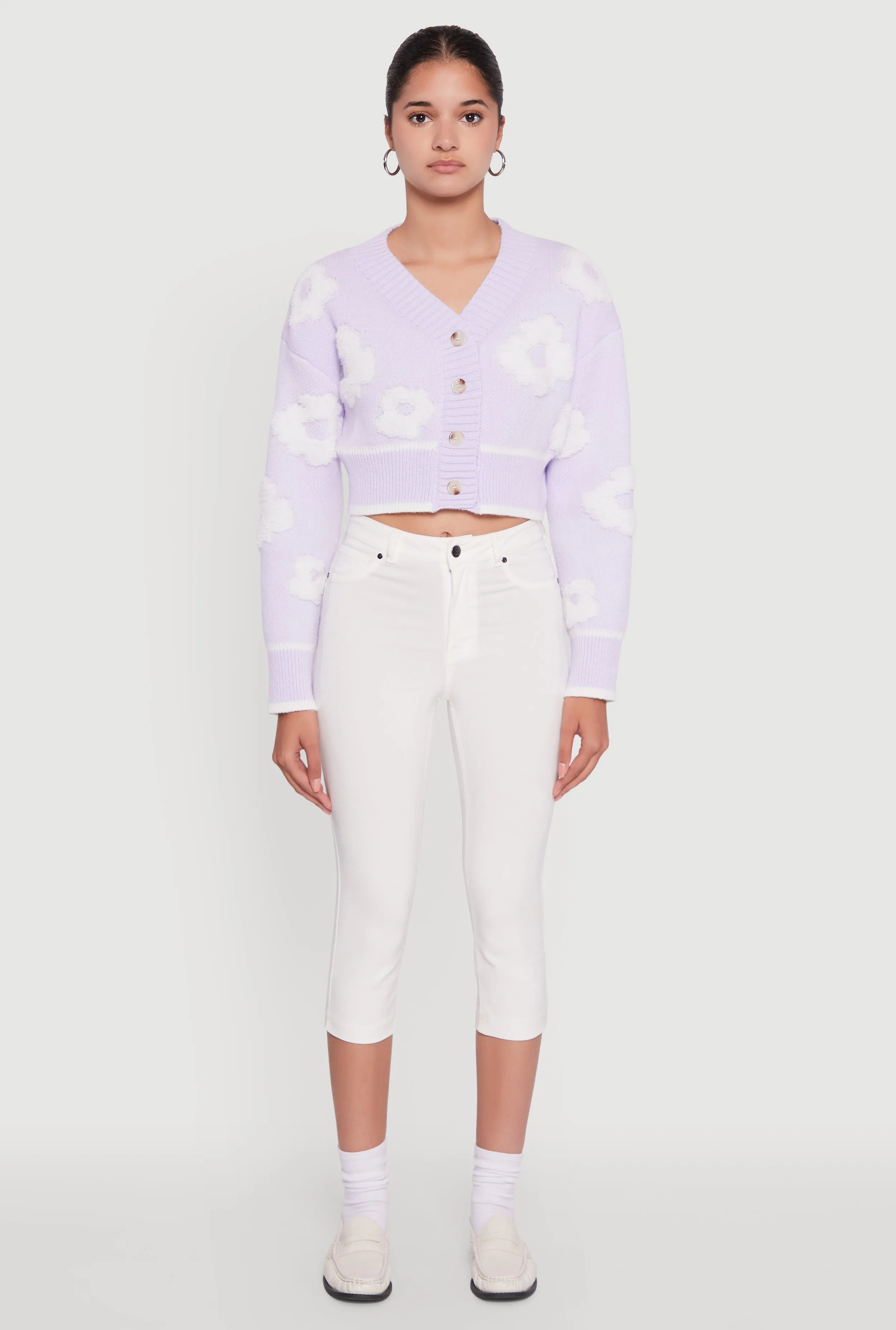 Chenille Floral Brushed Knit Cropped Cardigan sold by Rainbow product image thumbnail 3