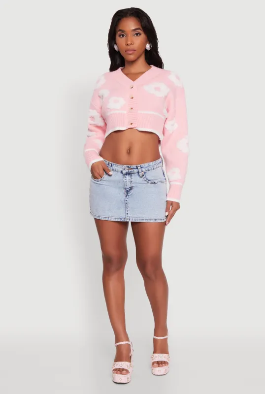 Chenille Floral Brushed Knit Cropped Cardigan sold by Rainbow