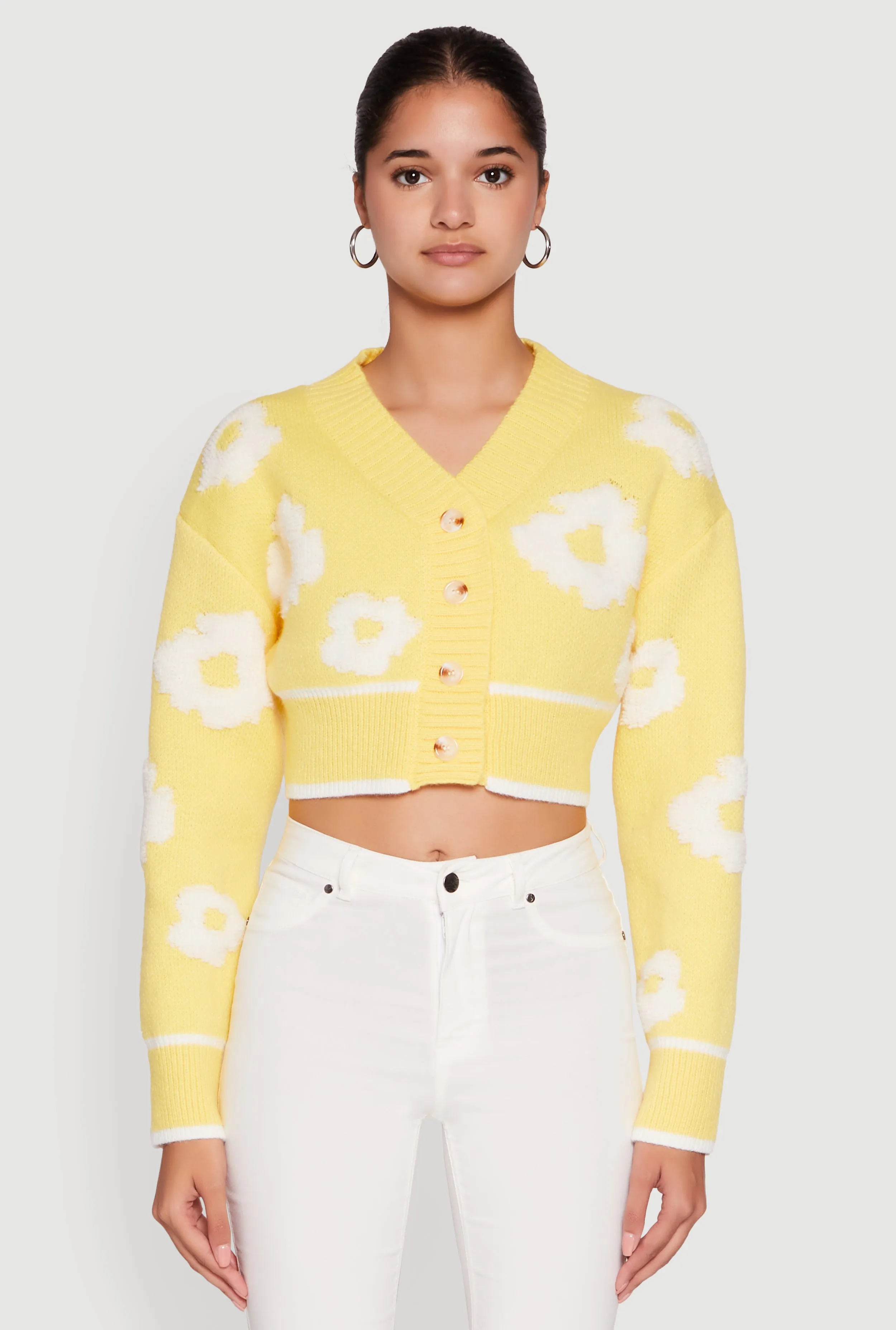 Chenille Floral Brushed Knit Cropped Cardigan sold by Rainbow product image thumbnail 2