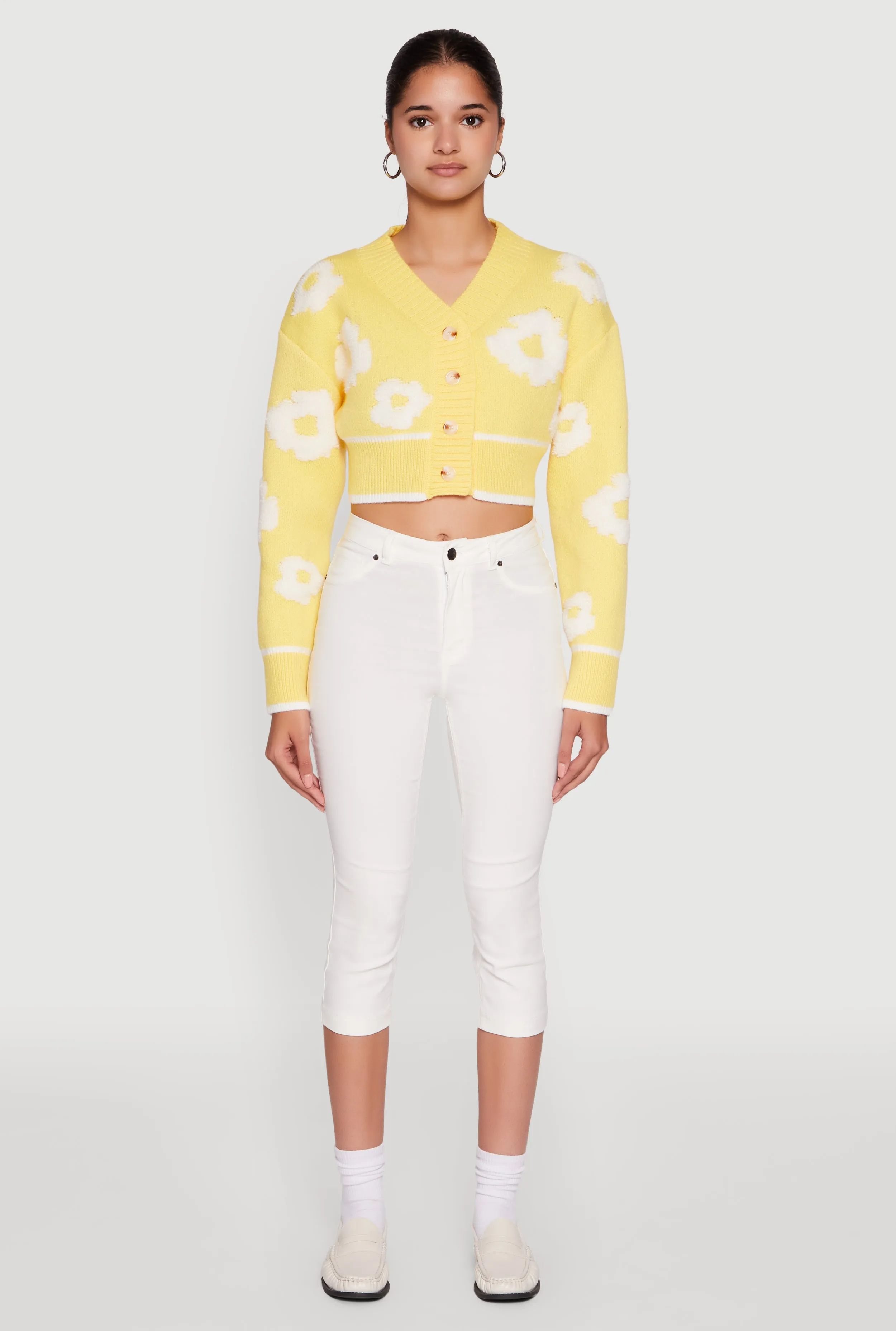 Chenille Floral Brushed Knit Cropped Cardigan sold by Rainbow product image thumbnail 3