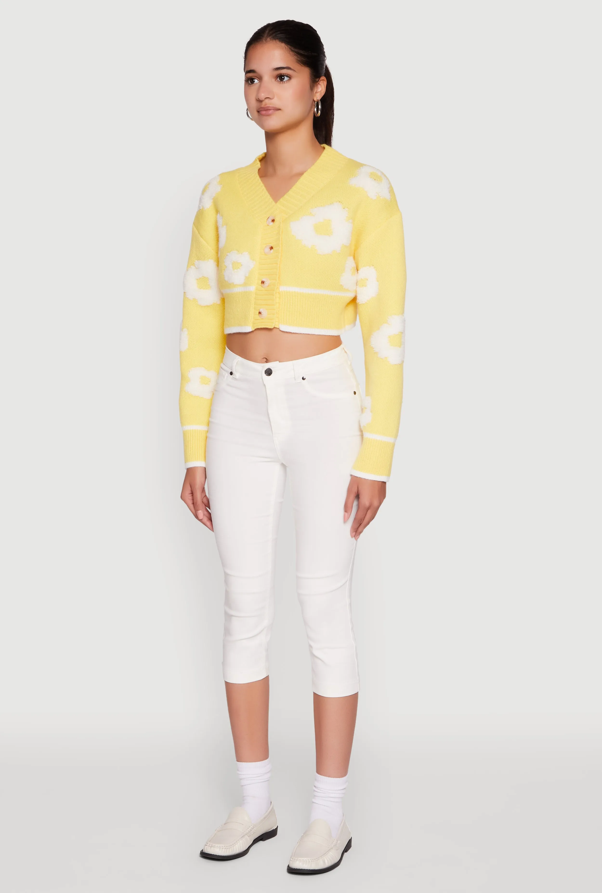 Chenille Floral Brushed Knit Cropped Cardigan sold by Rainbow product image thumbnail 5