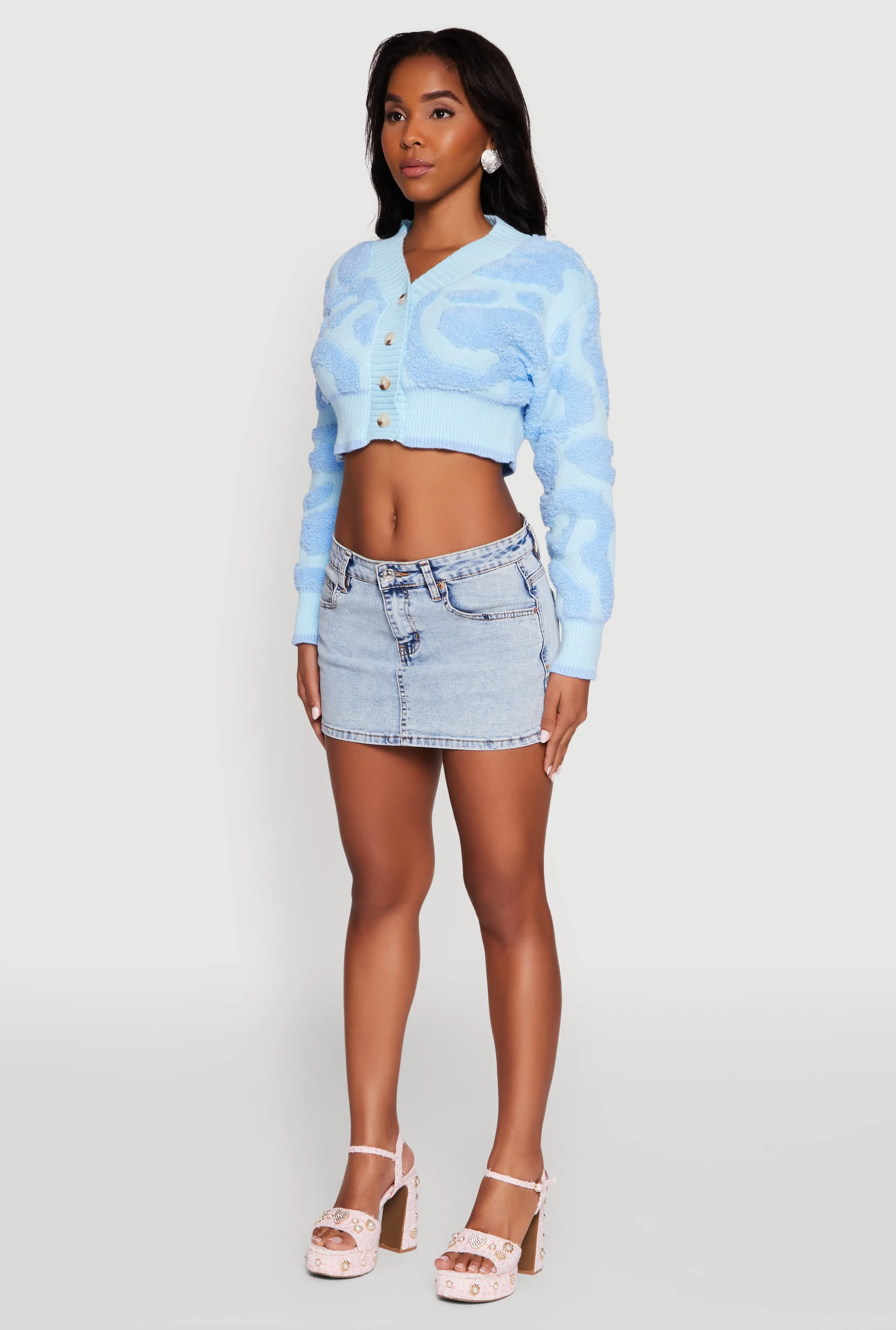 Tufted Knit Button Front Cropped Cardigan sold by Rainbow product image thumbnail 5