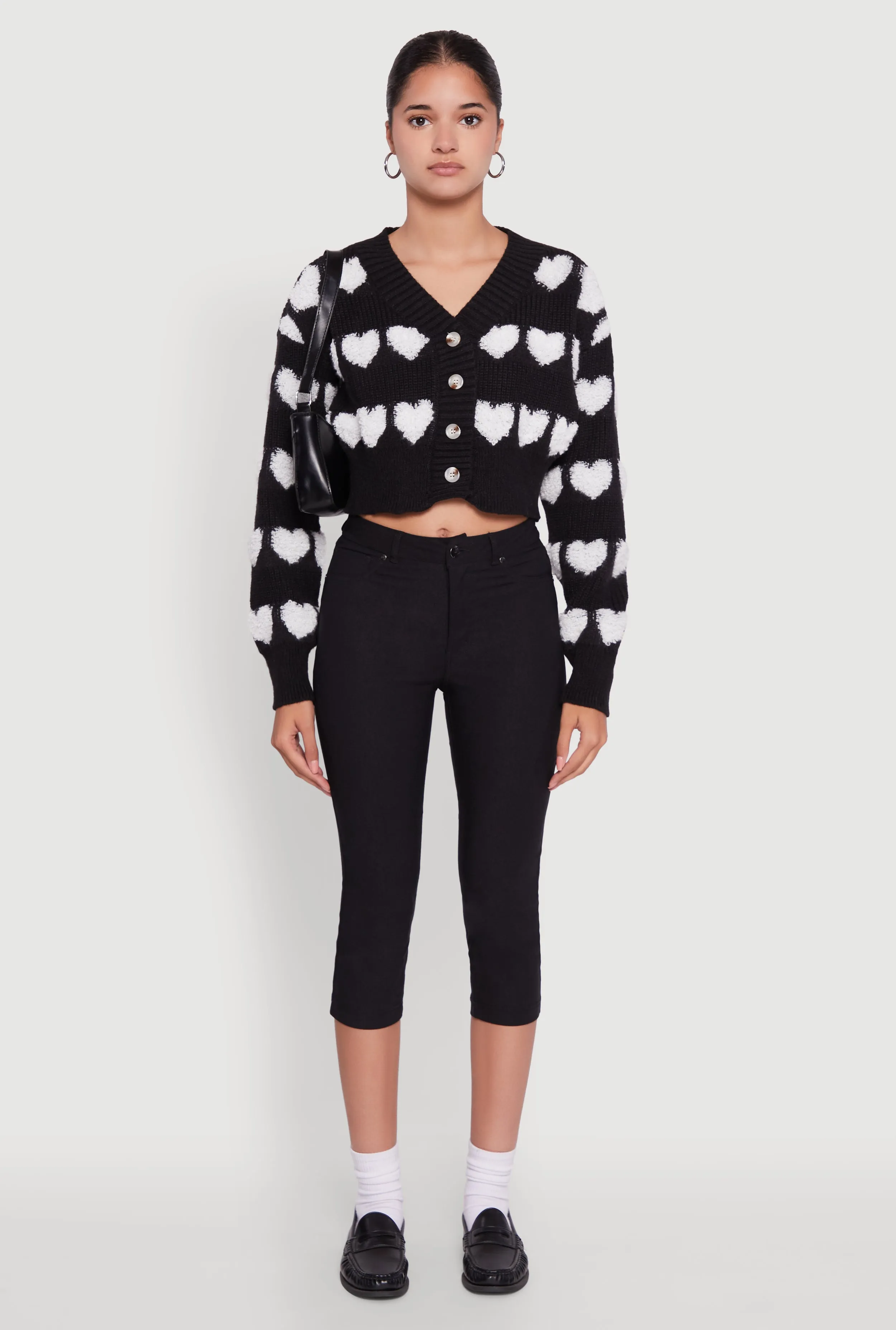 Chenille Heart Patterned Brushed Knit Cropped Cardigan sold by Rainbow product image thumbnail 3