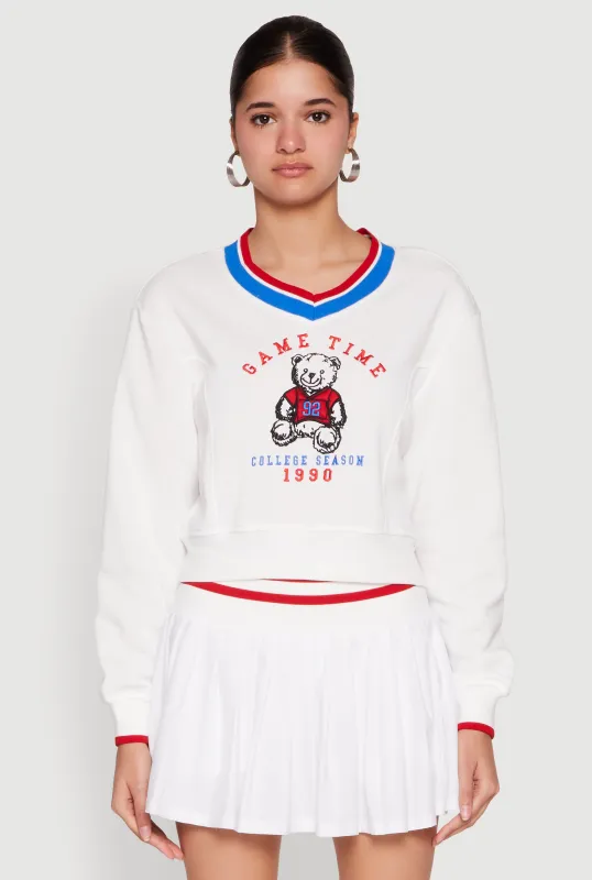 V Neck Graphic Varsity Sweatshirt sold by Rainbow