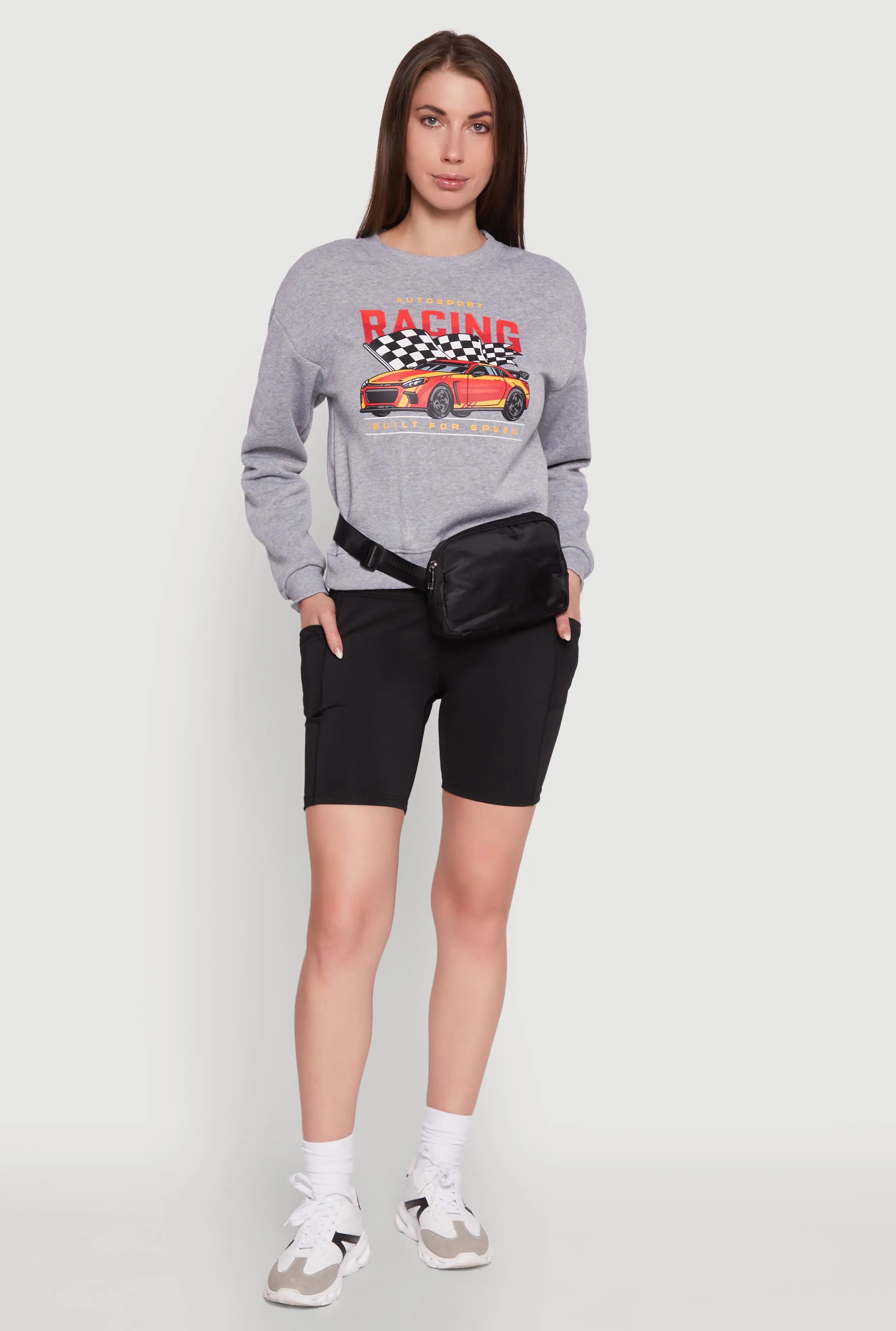 Trendy Racing Graphic Sweatshirt with Biker Shorts and Fanny Pack sold by Rainbow product image thumbnail 2
