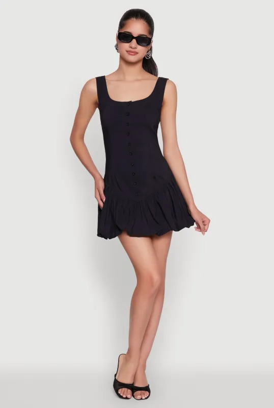 Button Front Mini Bubble Hem Dress sold by Rainbow