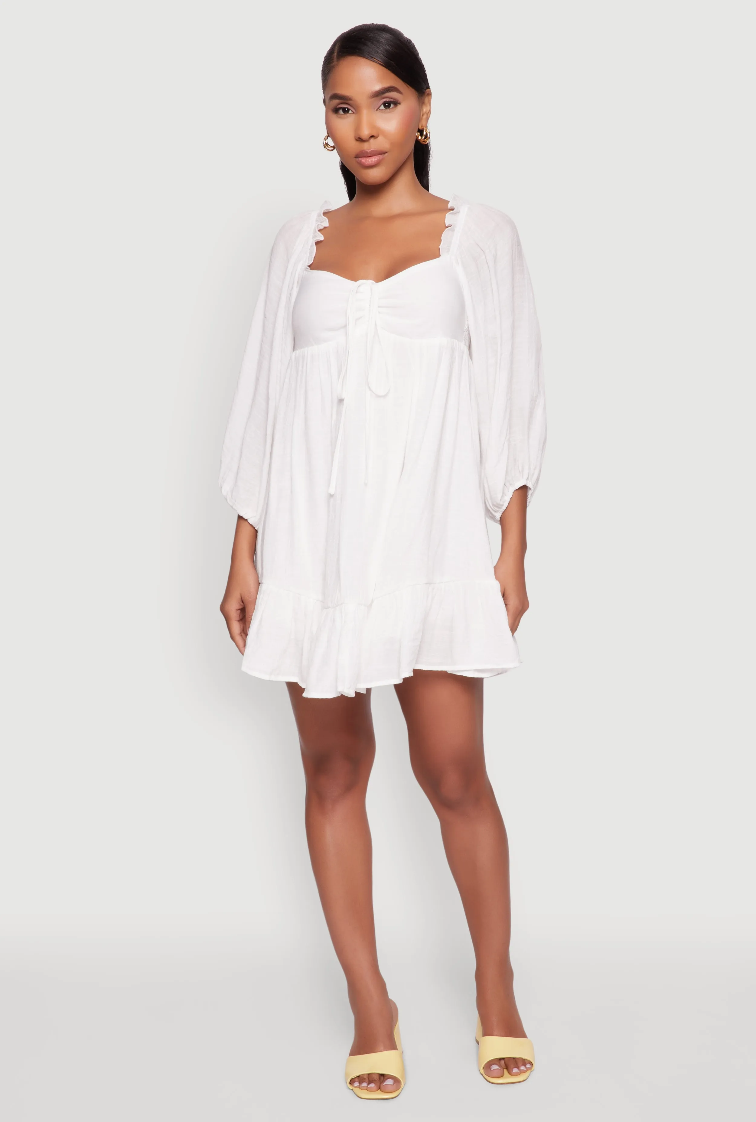 Chic Bubble Sleeve Smocked Back Peasant Dress sold by Rainbow