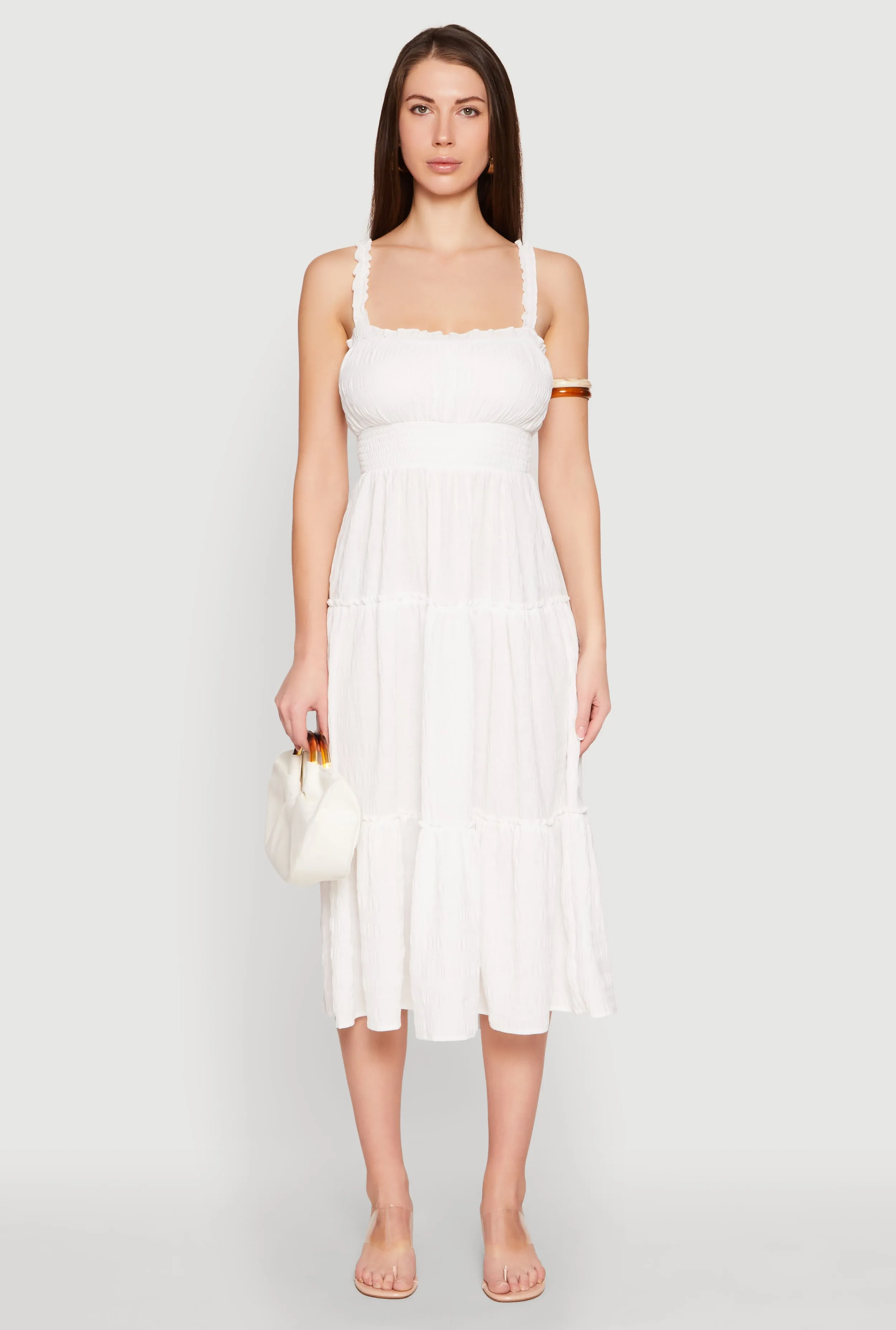 Almost Famous Smocked Empire Waist Tiered Dress sold by Rainbow