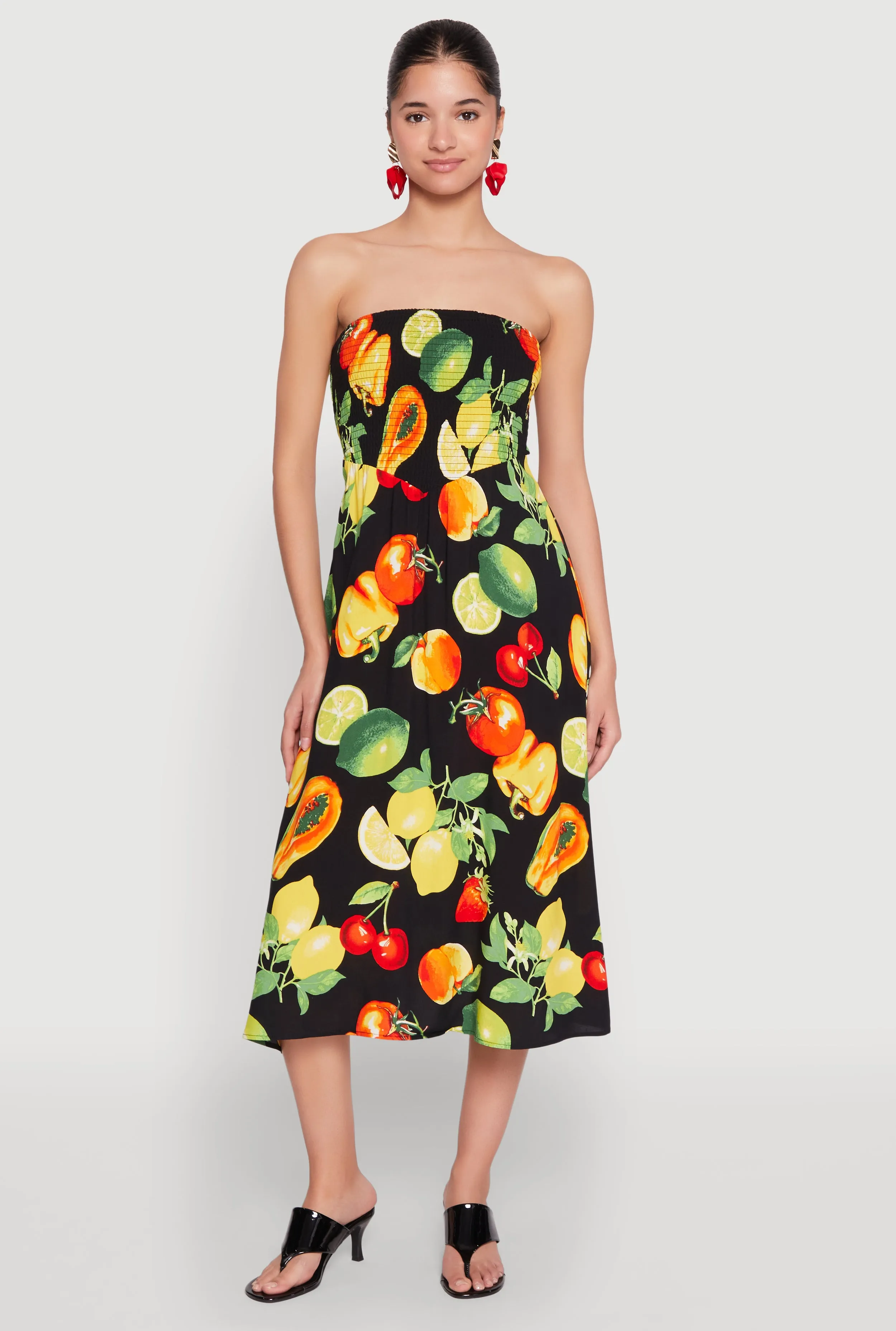 Almost Famous Assorted Fruit Smocked Dress sold by Rainbow