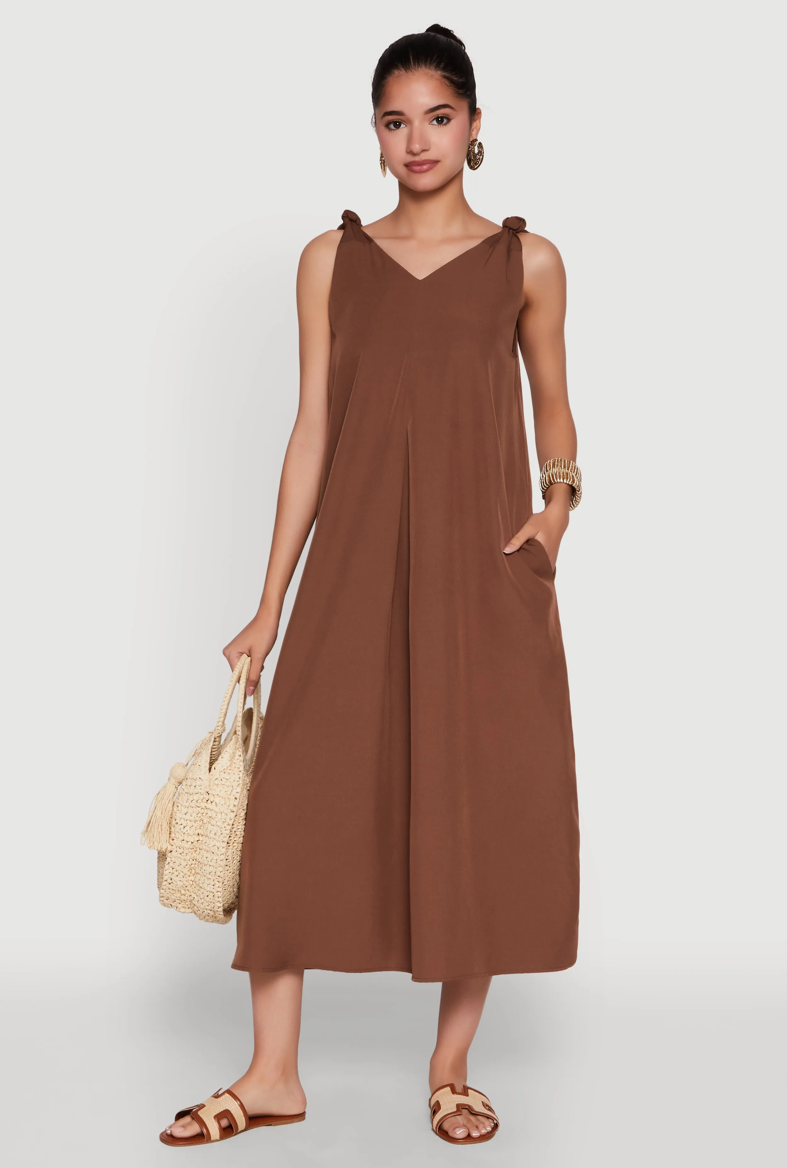 Chic V-Neck Knot Strap Pleated Detail Sundress for Summer sold by Rainbow product image thumbnail 2