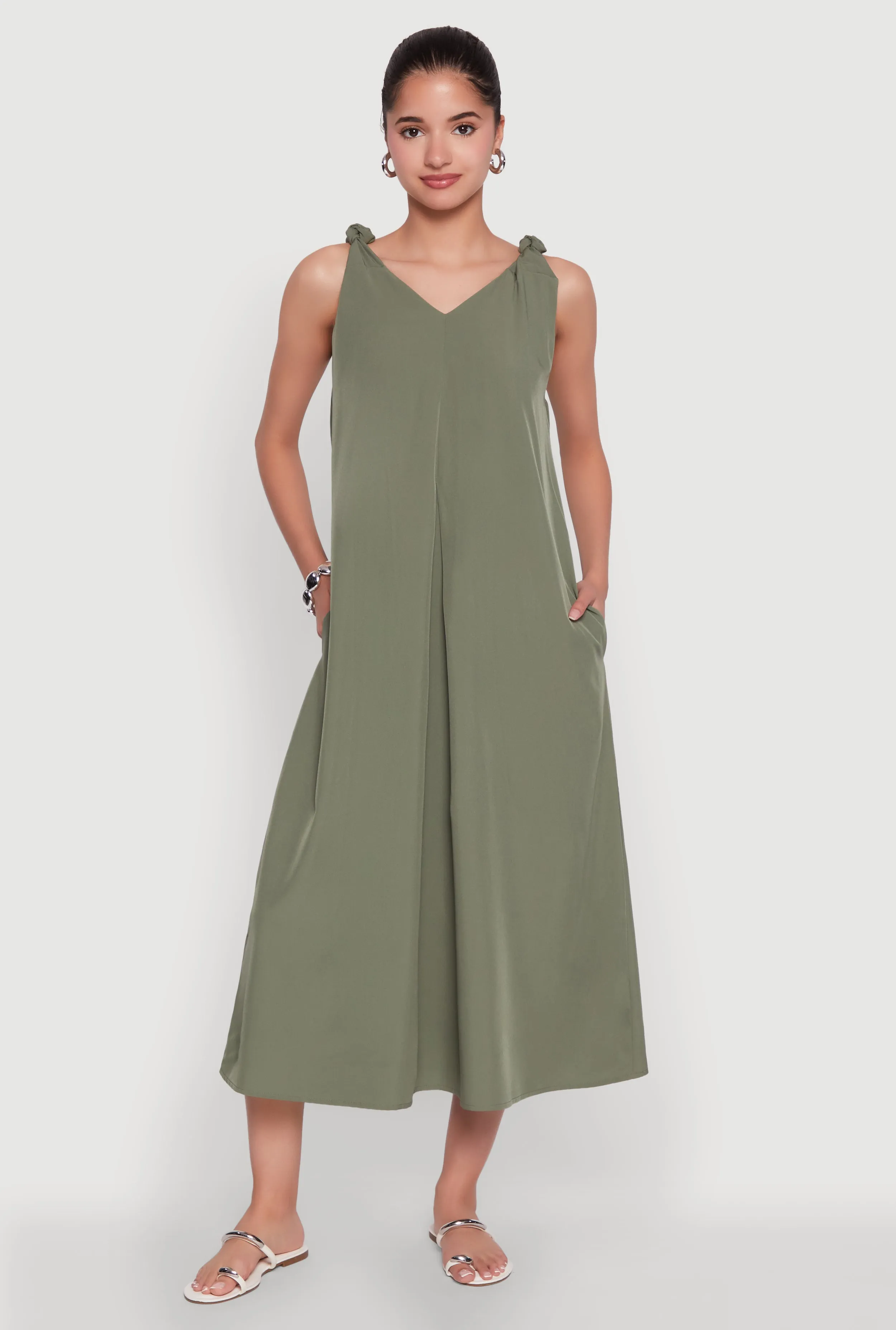 Chic V-Neck Knot Strap Pleated Detail Sundress for Summer sold by Rainbow product image thumbnail 3