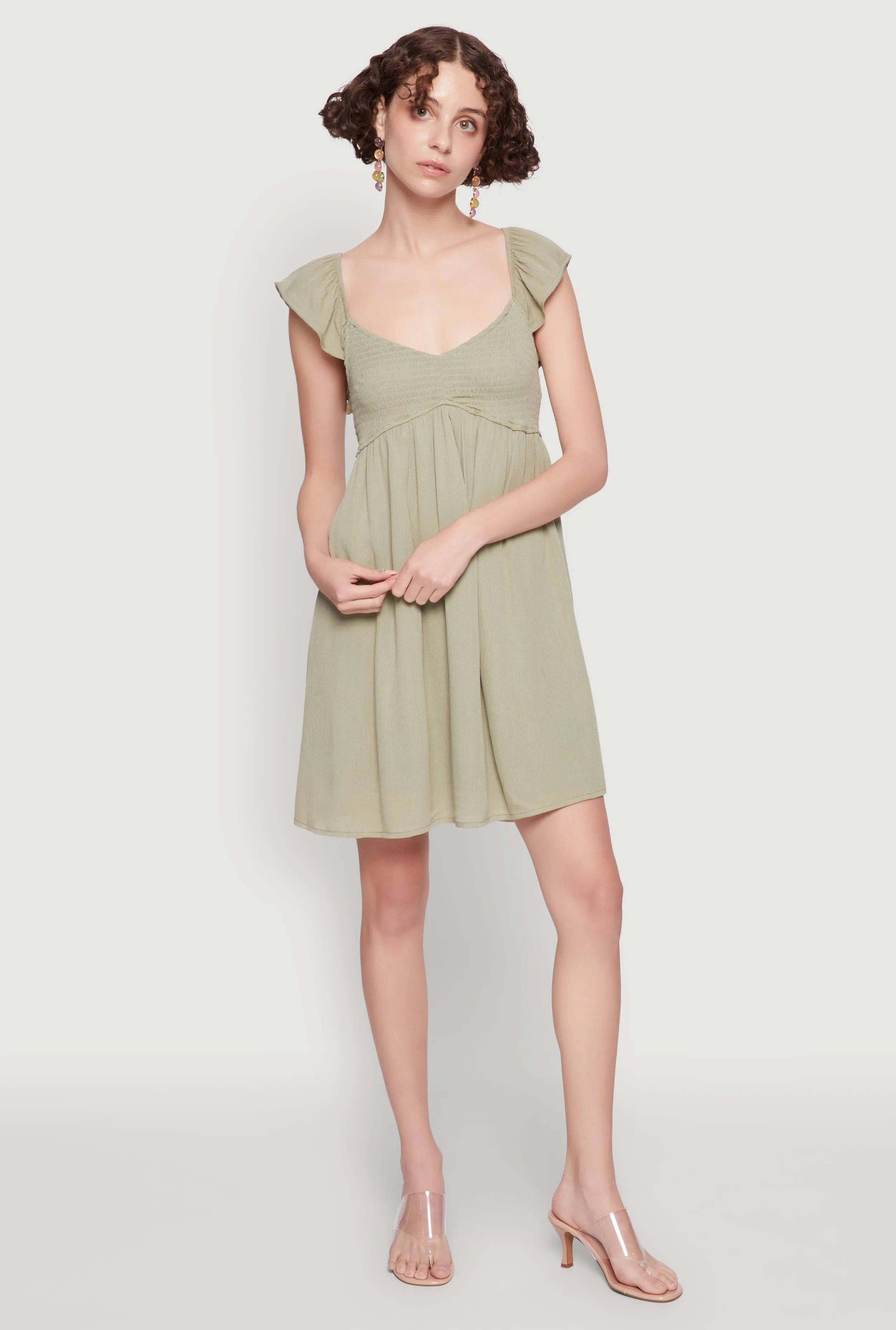 Smocked Flutter Sleeve Empire Waist Mini Dress sold by Rainbow product image thumbnail 2