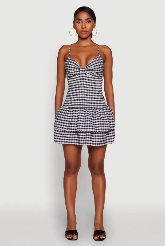 Haute Monde Gingham Sweetheart Bow Back Mini Dress sold by Rainbow