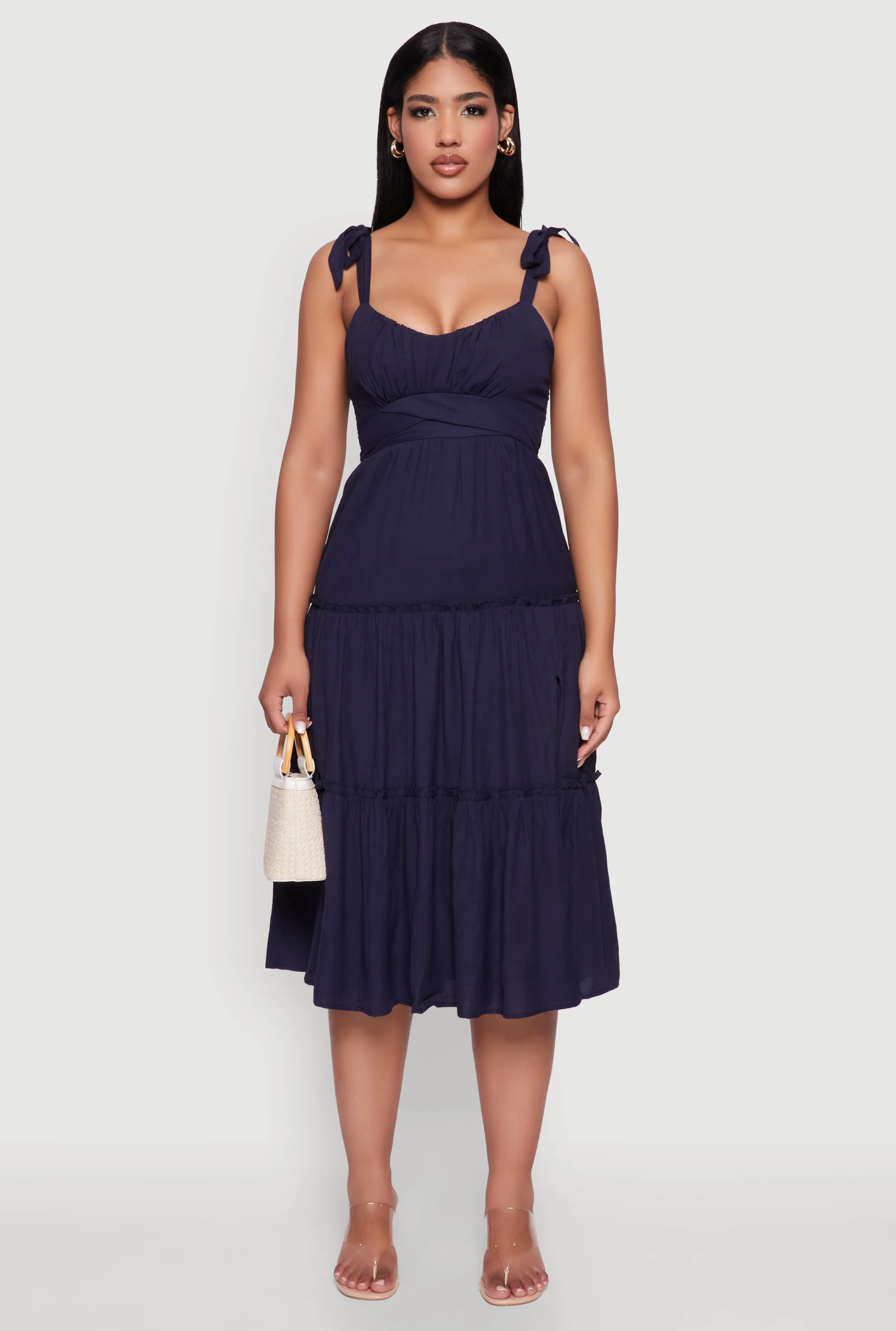 Chic Bow Strap Tiered Sundress with Side Slit sold by Rainbow product image thumbnail 2