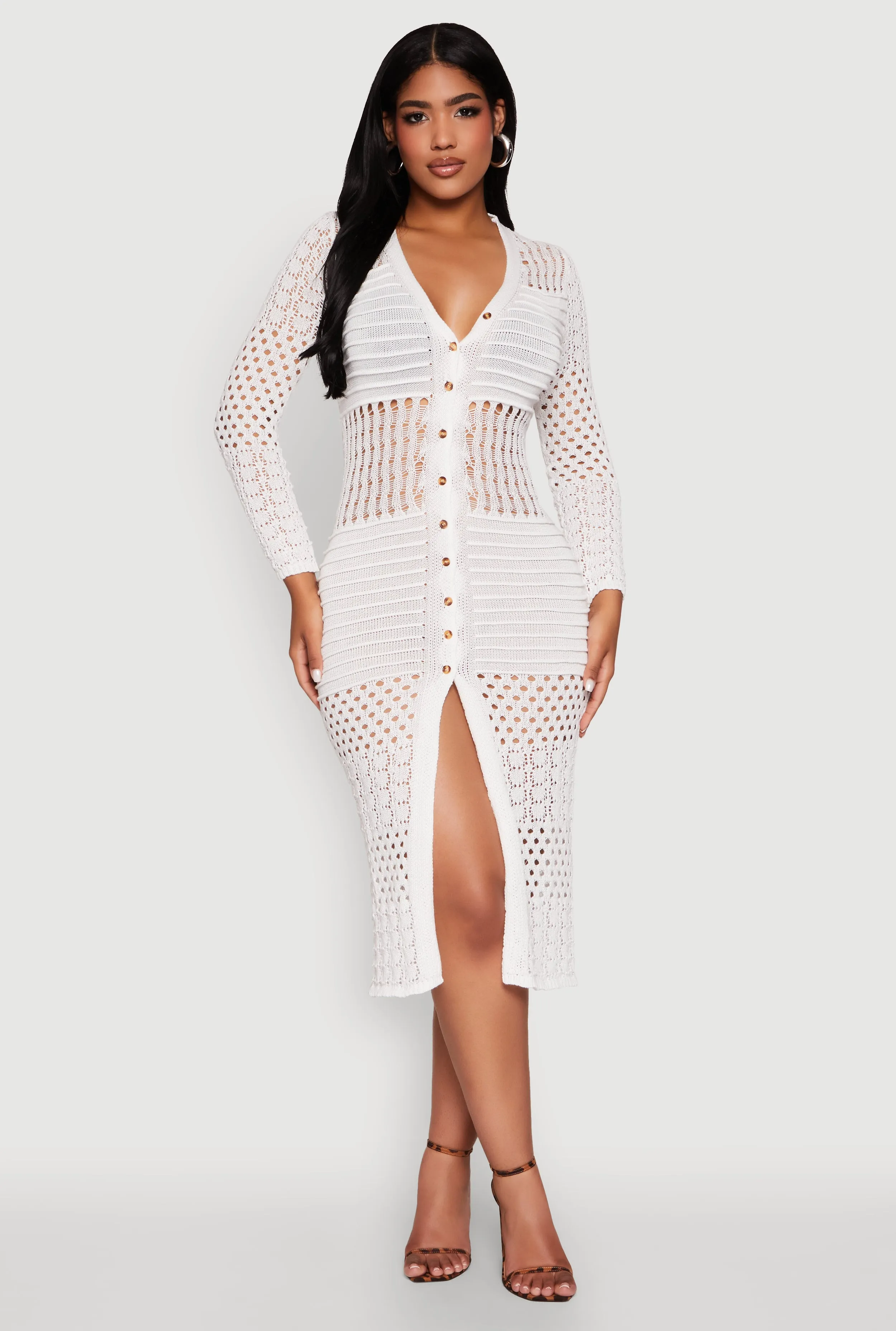 Pointelle Crochet Button Front Midi Dress sold by Rainbow product image thumbnail 2