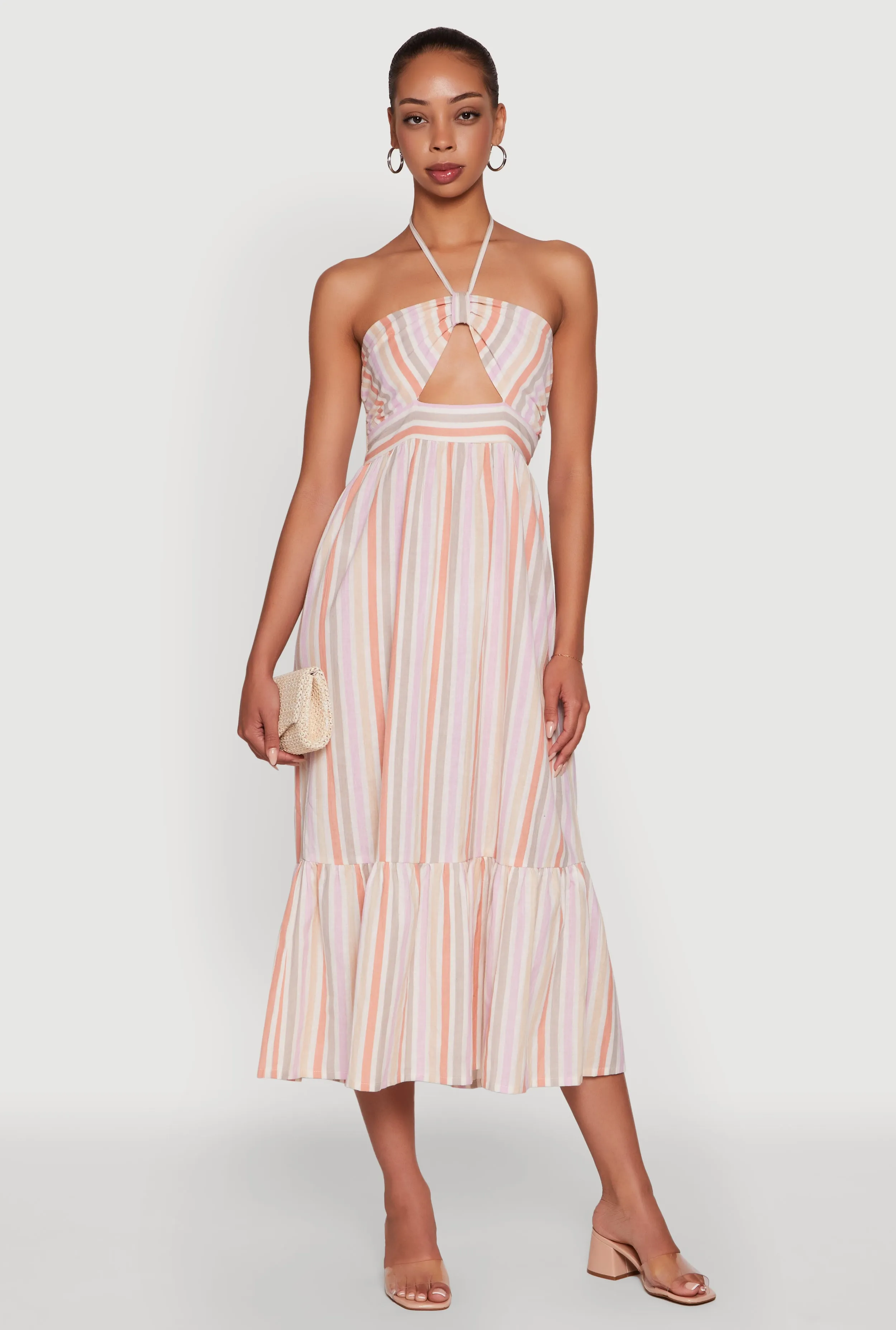 Spoon Jeans Striped Keyhole Halter Sundress sold by Rainbow