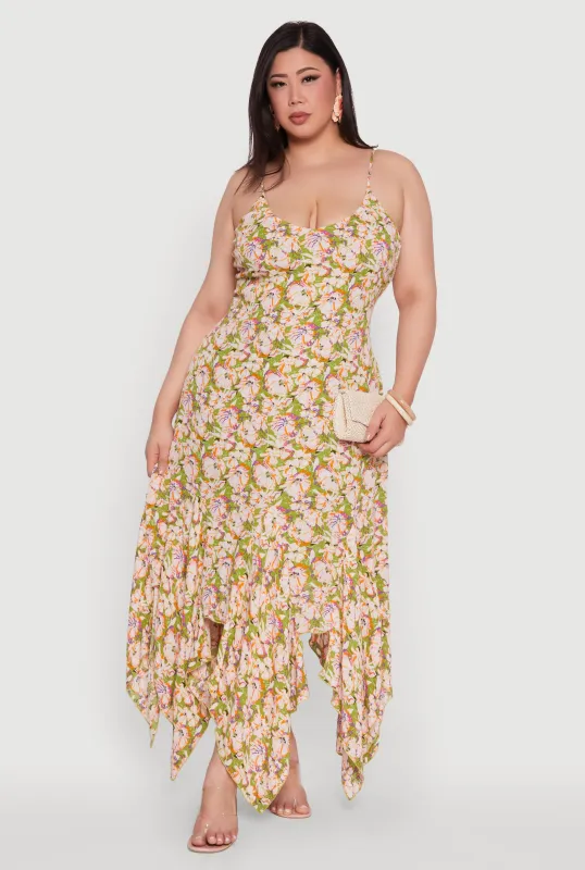 Plus Size Floral Handkerchief Hem Sundress sold by Rainbow
