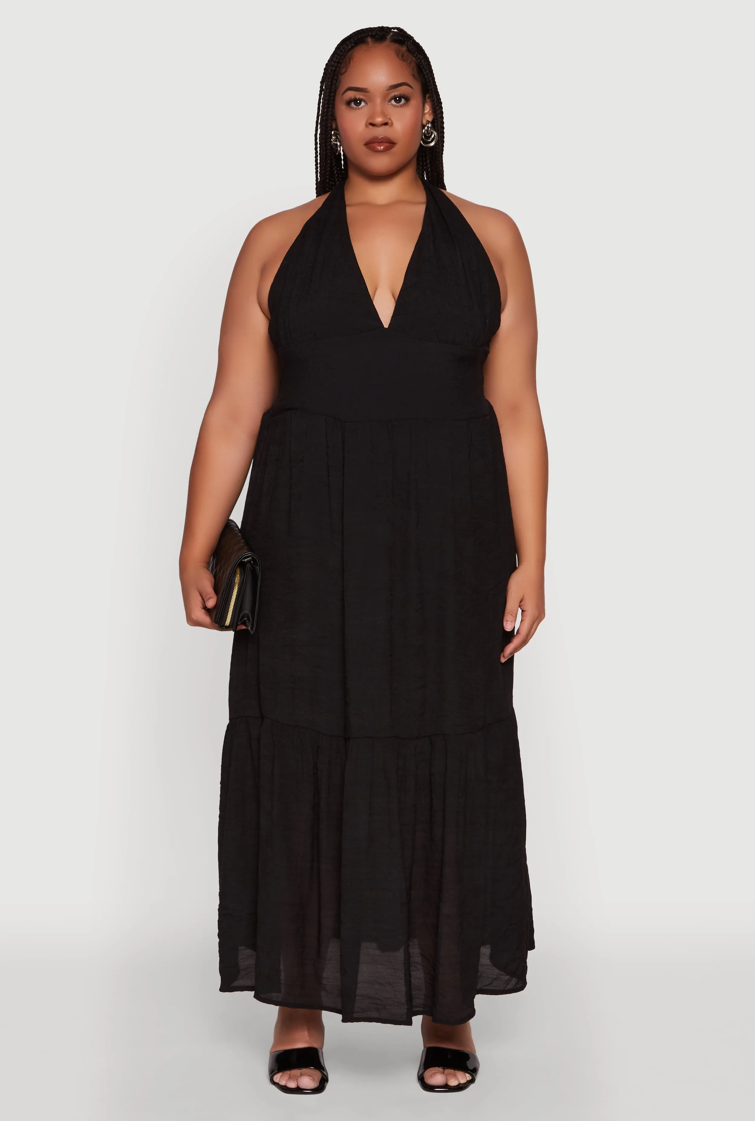 Plus Size Chic Smocked Back Halter Maxi Sundress sold by Rainbow